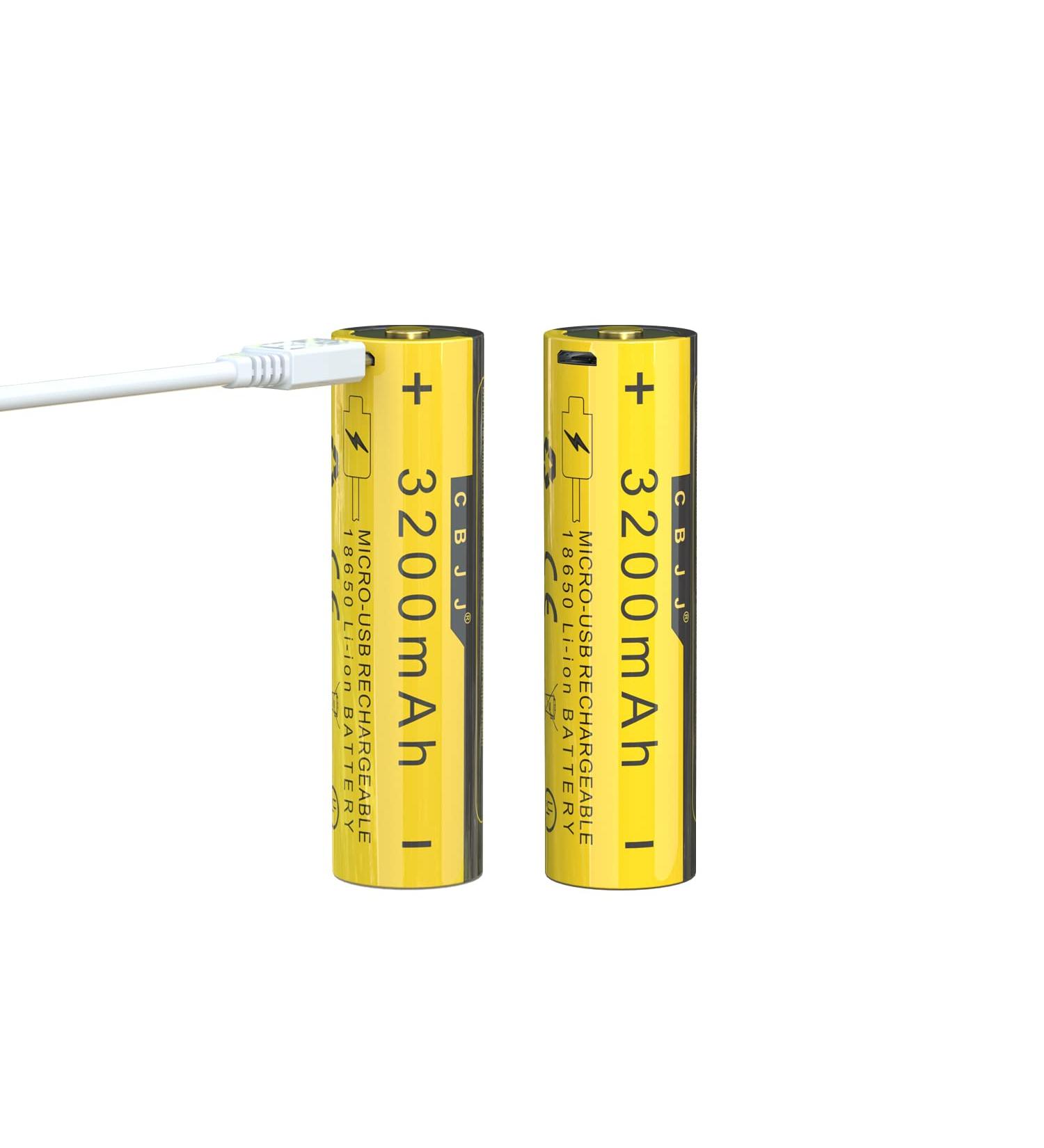 18650 Rechargeable 3.7V 3200mAh USB Micro Port Battery - High Capacity for Flashlights Toys & Pathlights (2 Pack - Buy Online on GoSupps.com