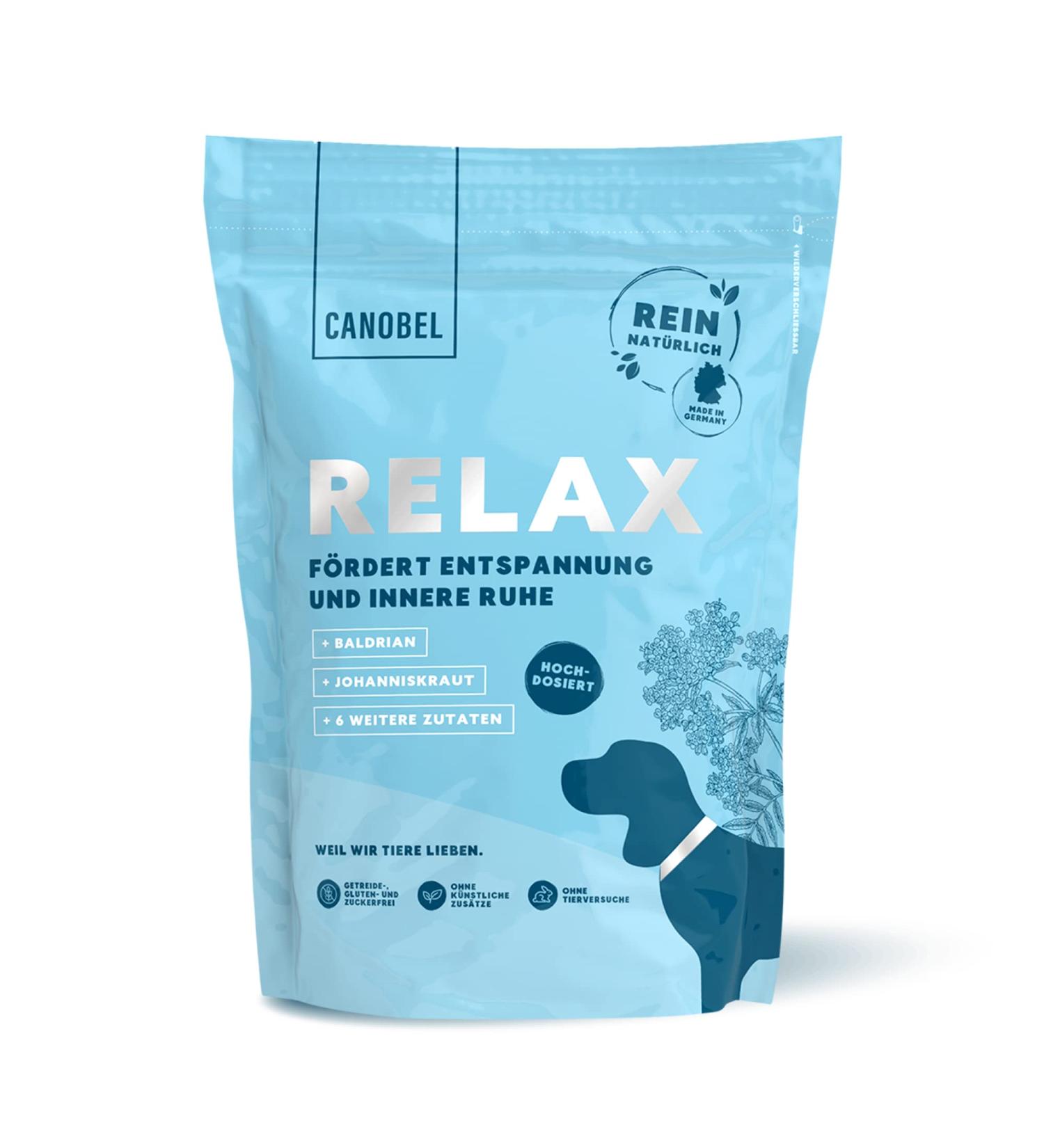 Canobel Relax | Natural High-Dose Sedative for Dogs | 360 Delicious Snacks for Stress & Fear Relief | Baldrian St. John's Wort & L-Tryptophan | 300g - Buy Online on GoSupps.com