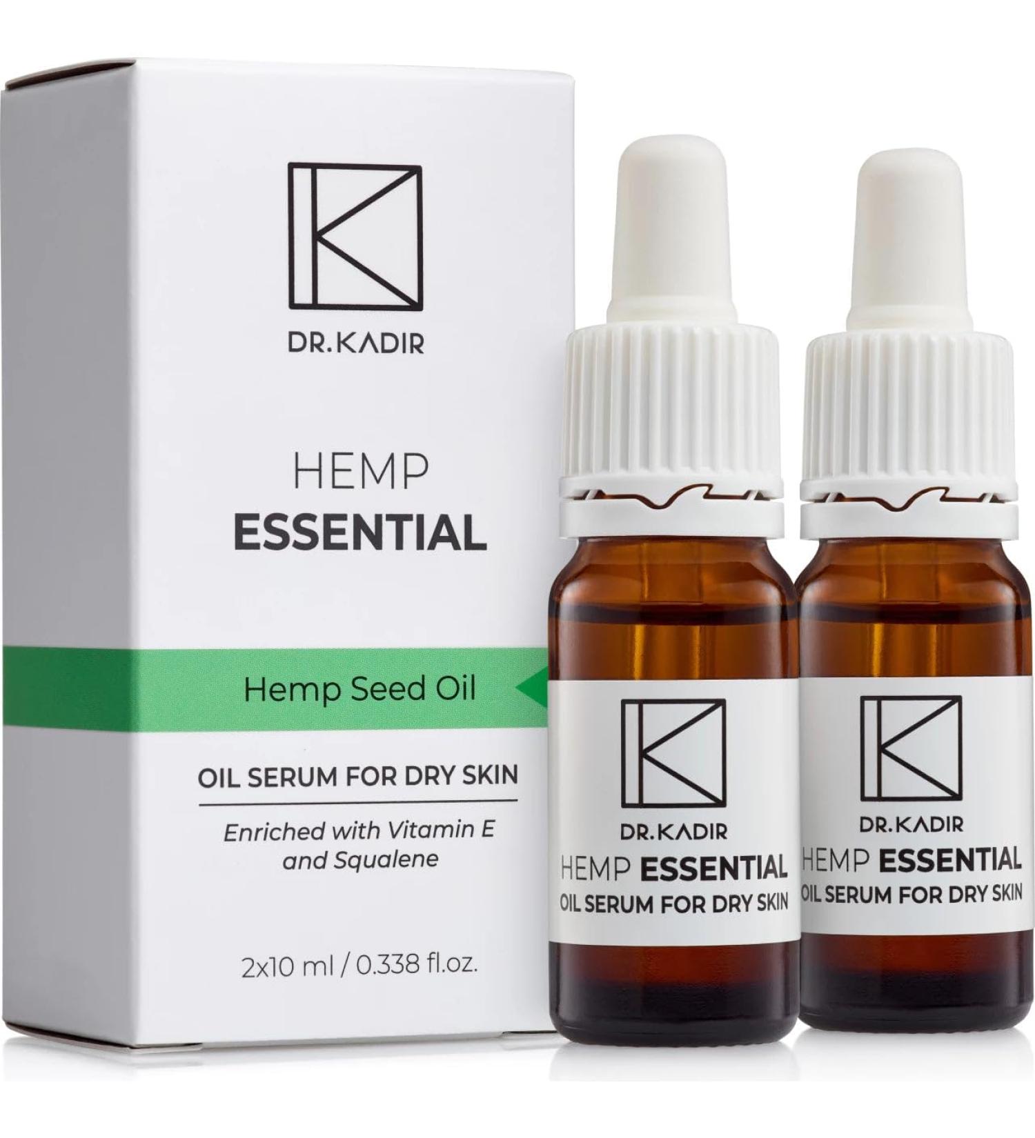 Dr. Kadir Hemp Essential Hemp Oil Serum for Dry Skin Cold-Pressed Hemp Seed Oil Vitamin E & Squalene 2x10ml | 0.7 fl oz