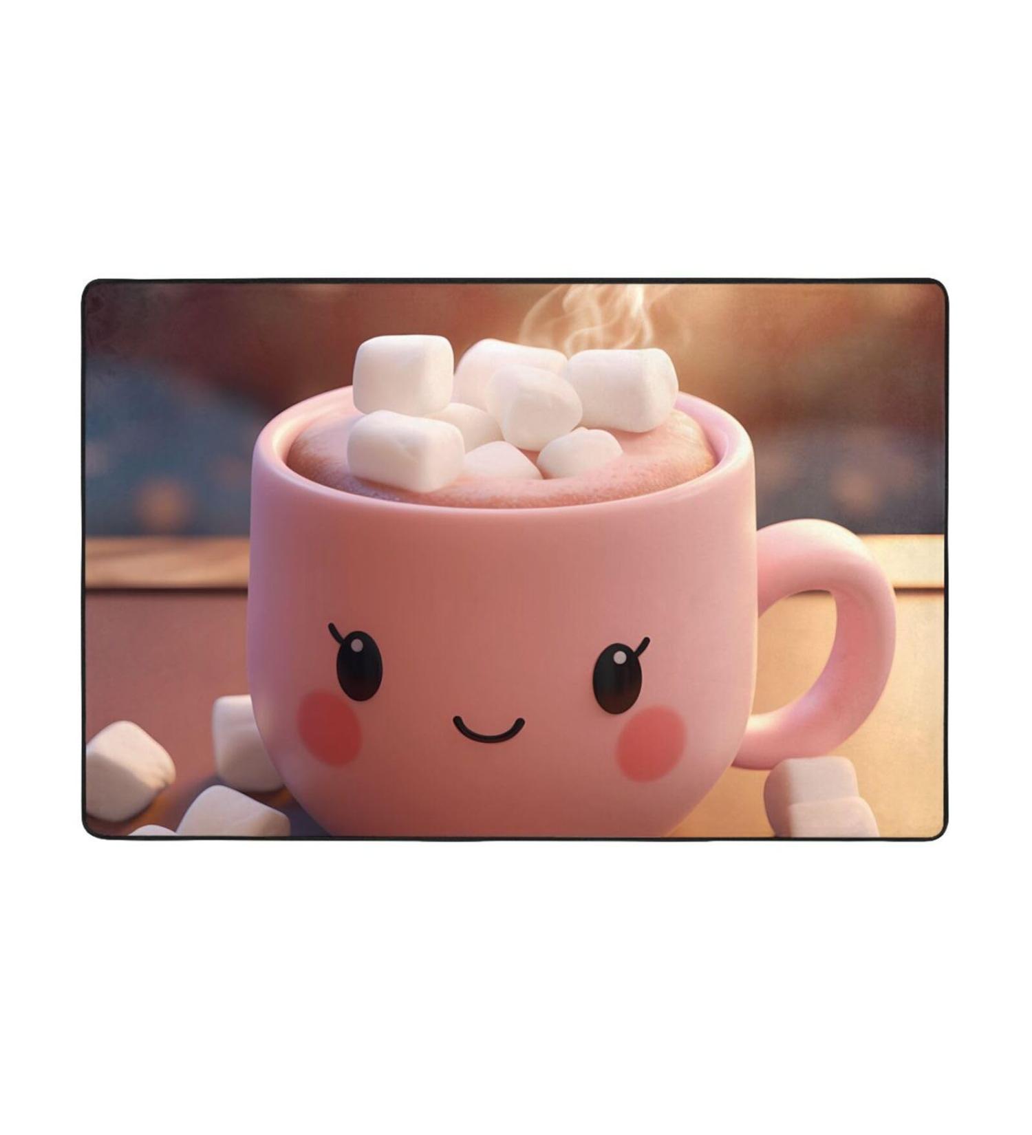 Flannel Carpet Cute Marshmallow Hot Chocolate Pattern 60 x 39 in Non-Slip Durable Suitable for Living Room and Office Bedroom - Buy Online on GoSupps.com