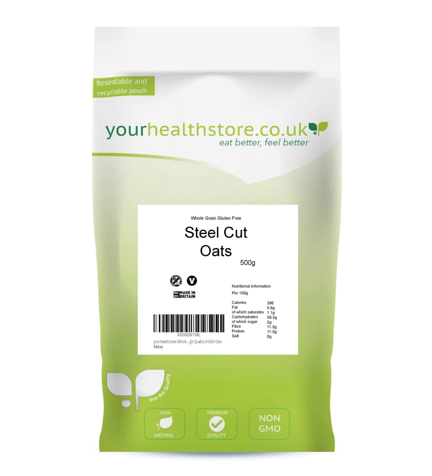 yourhealthstore Whole Grain Gluten Free Steel Cut Oats 500g Made from British Oats