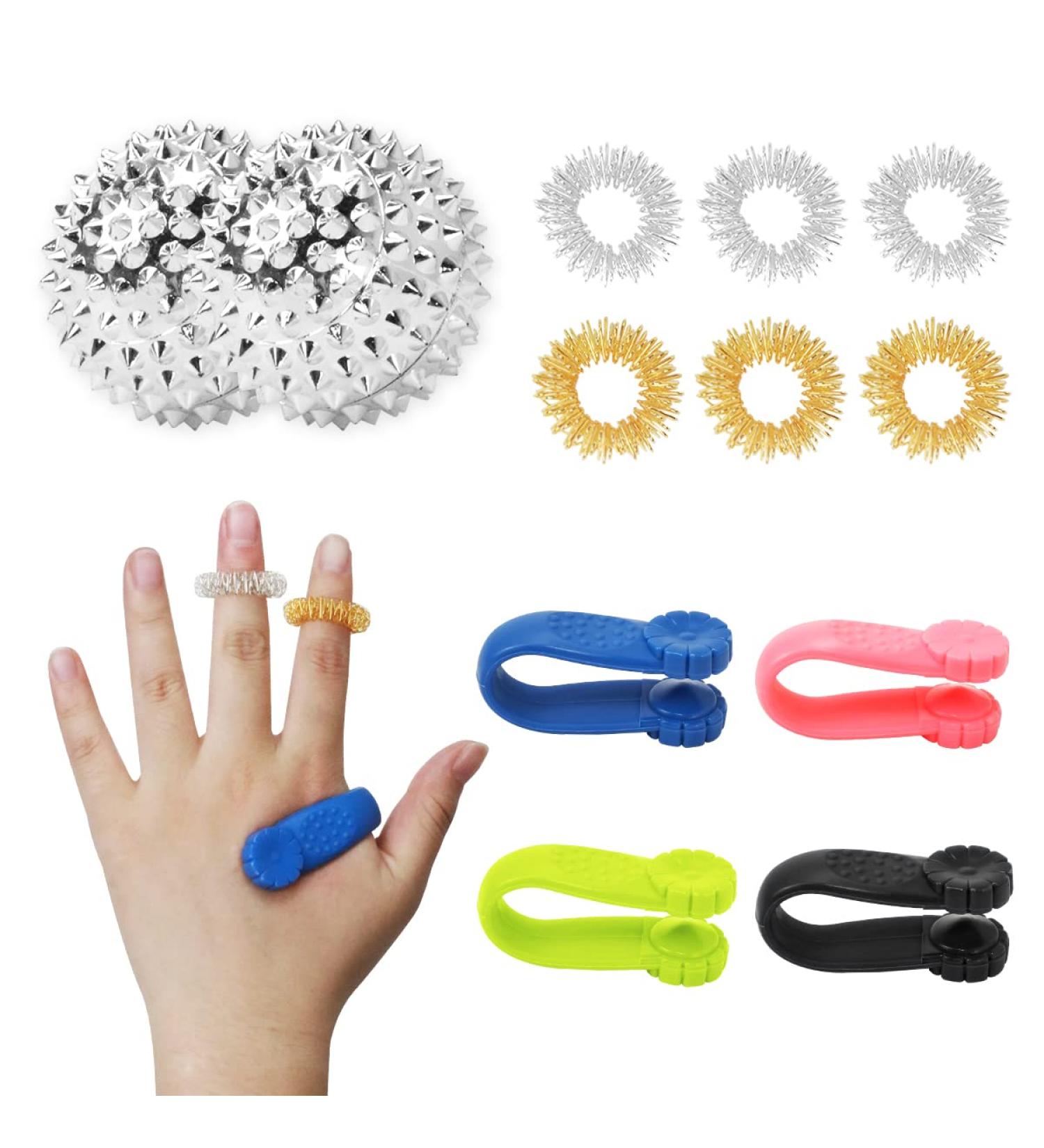 Buy Acupressure Balls & Massage Clips for Migraine Relief | Stress Relief & Blood Circulation - 2 Balls 4 Clips 6 Rings (3 Styles) - Buy Online on GoSupps.com