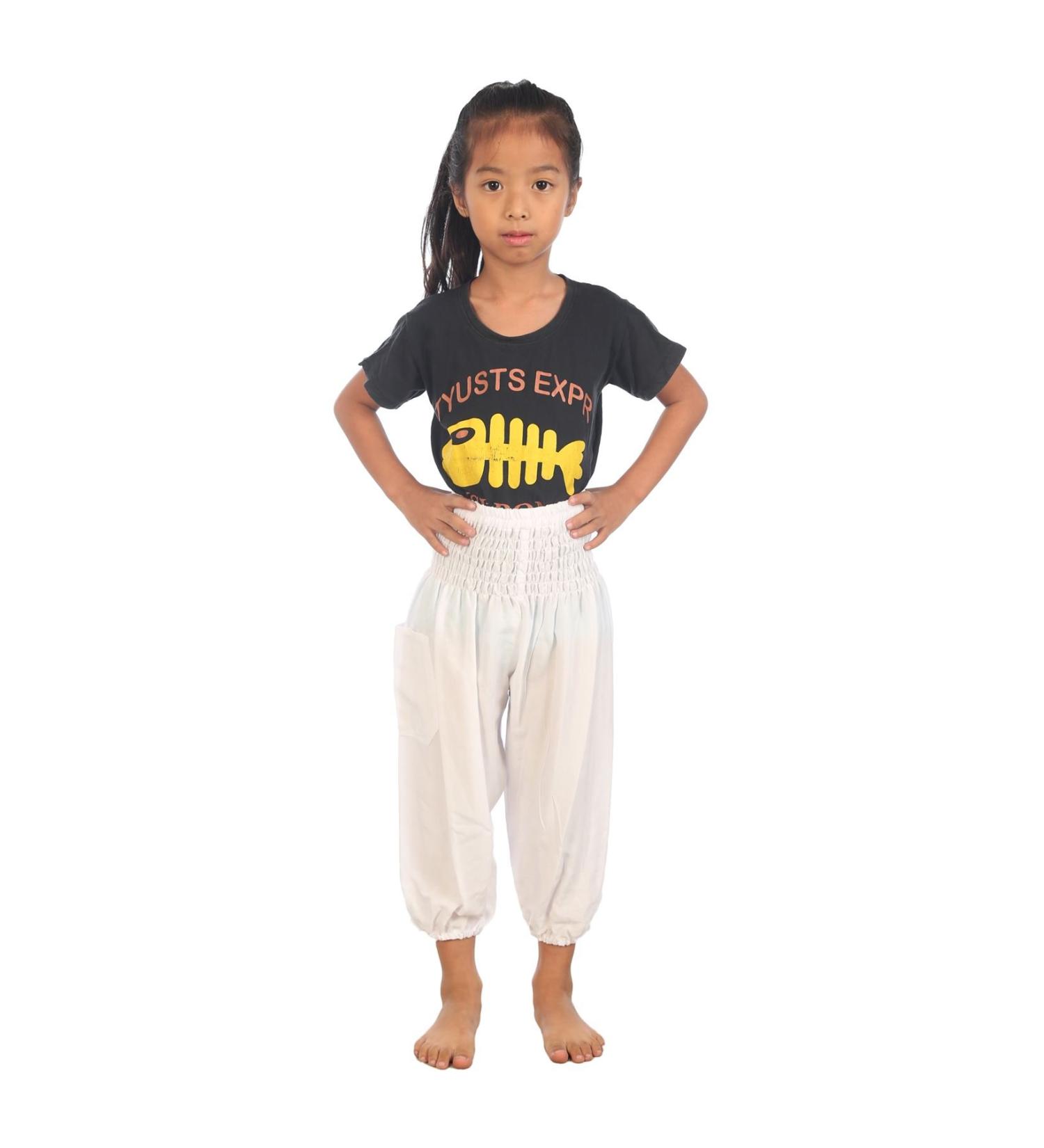 Lofbaz Kids Harem Aladdin Pirate Pants | Bohemian Baggy, Colorful, Solid White | 4-5 Years - Buy Online on GoSupps.com