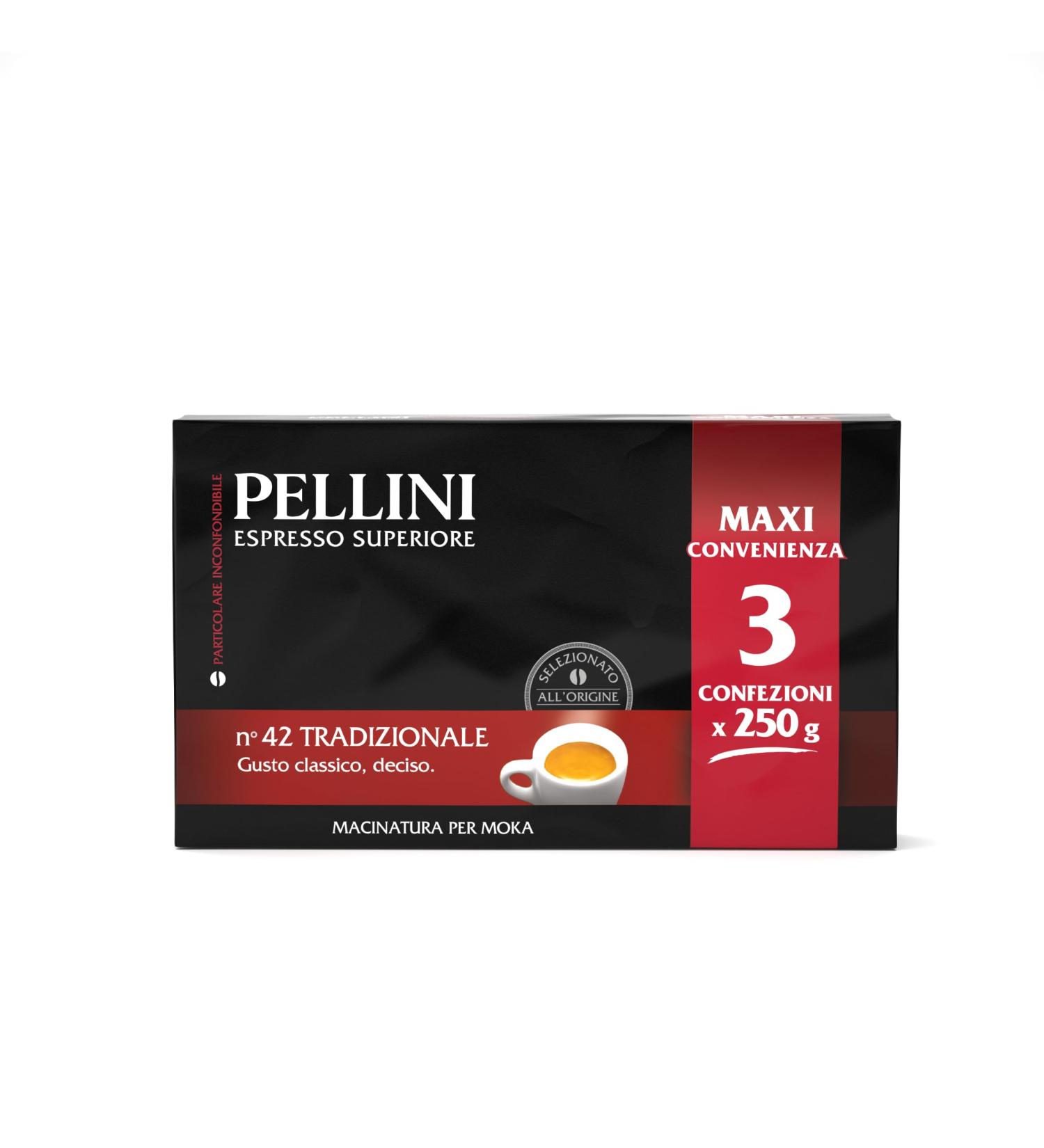 Pellini Caff Gusto Tradizionale No. 42 for Espresso Pot - 3x250g | Premium Italian Coffee for International Shipping - Buy Online on GoSupps.com
