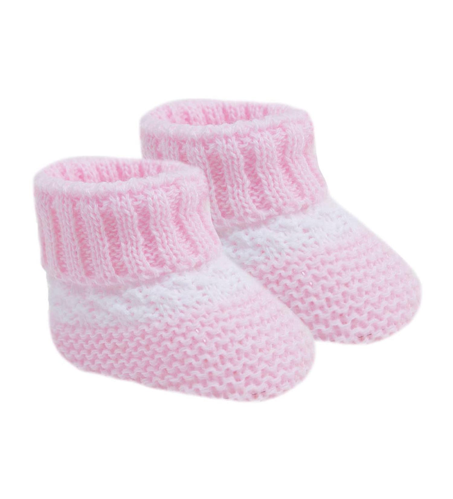 Soft Touch Newborn Baby Booties Boys Girls Knitted Booties With Stripe Mesh Bootees 0-3 Months S437 3 Months Pink