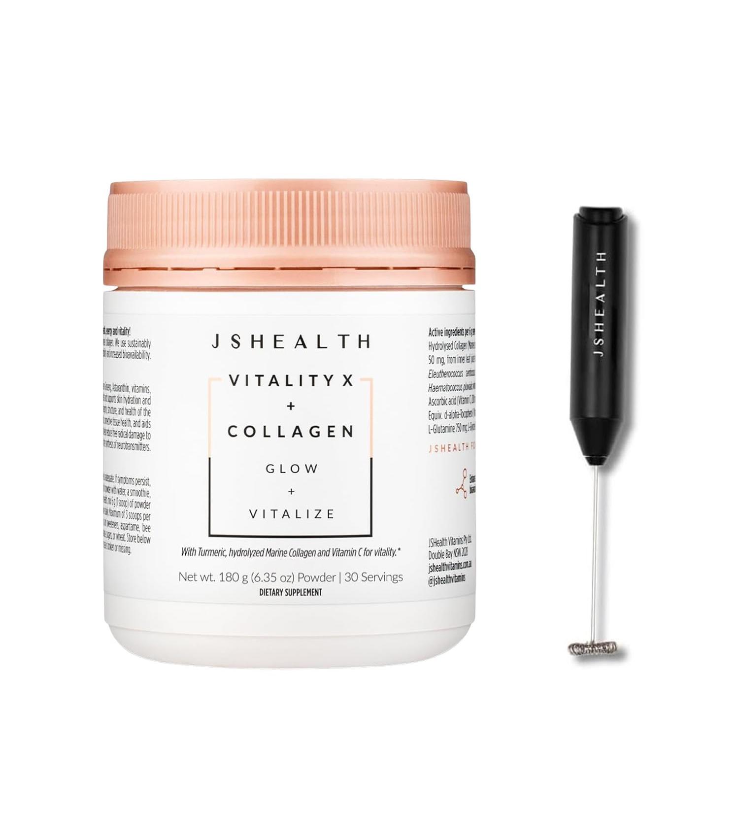 JSHealth Vitamins Vitality X + Collagen Beauty Powder Supplement with Aloe Vera Silica and Vitamins C & E 180g Whisk