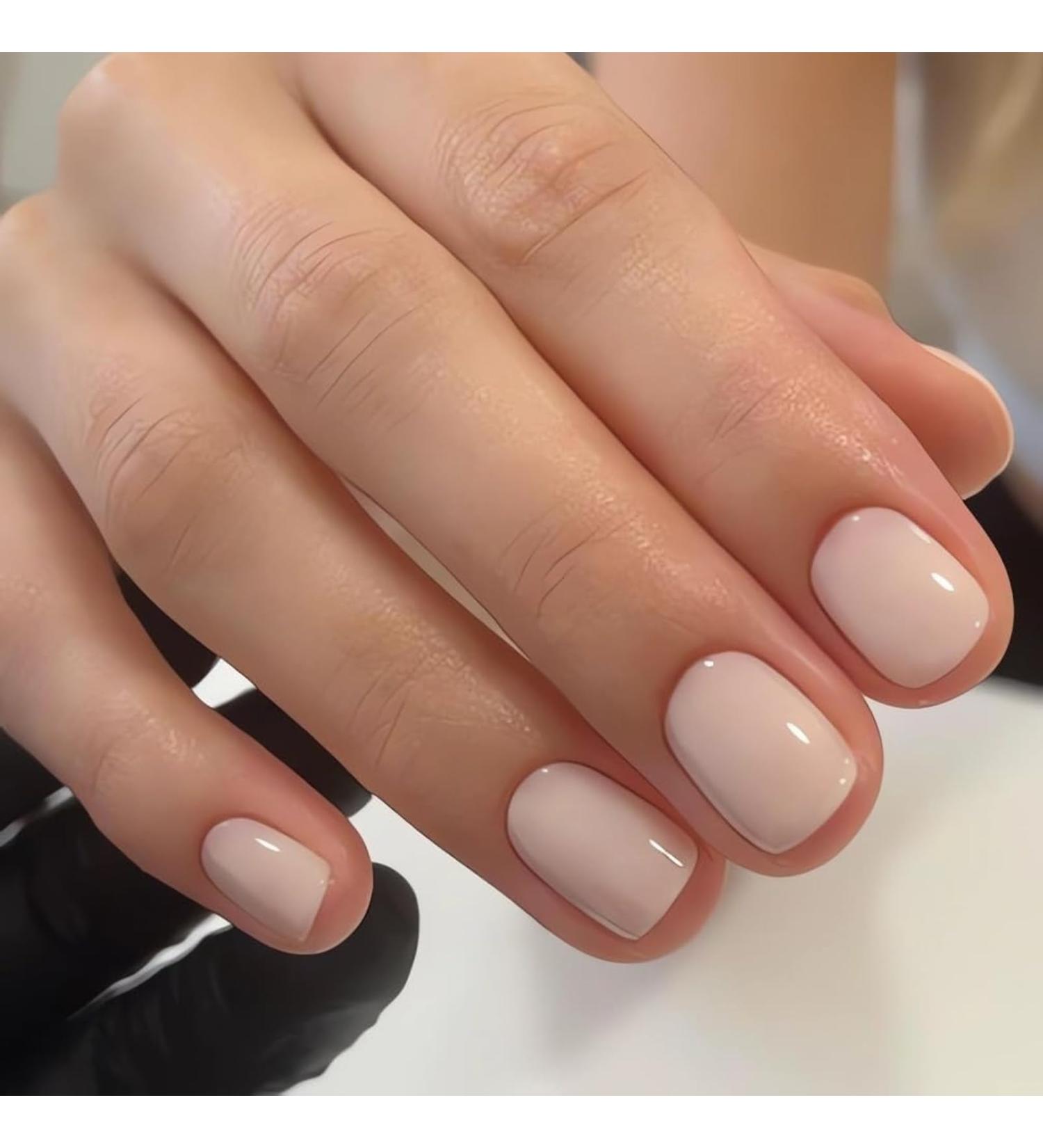 Nude White Short False Nails - 24Pcs Square Press on Nails with Glue | Full Cover Stick on Nails for Women & Girls - Buy Online on GoSupps.com