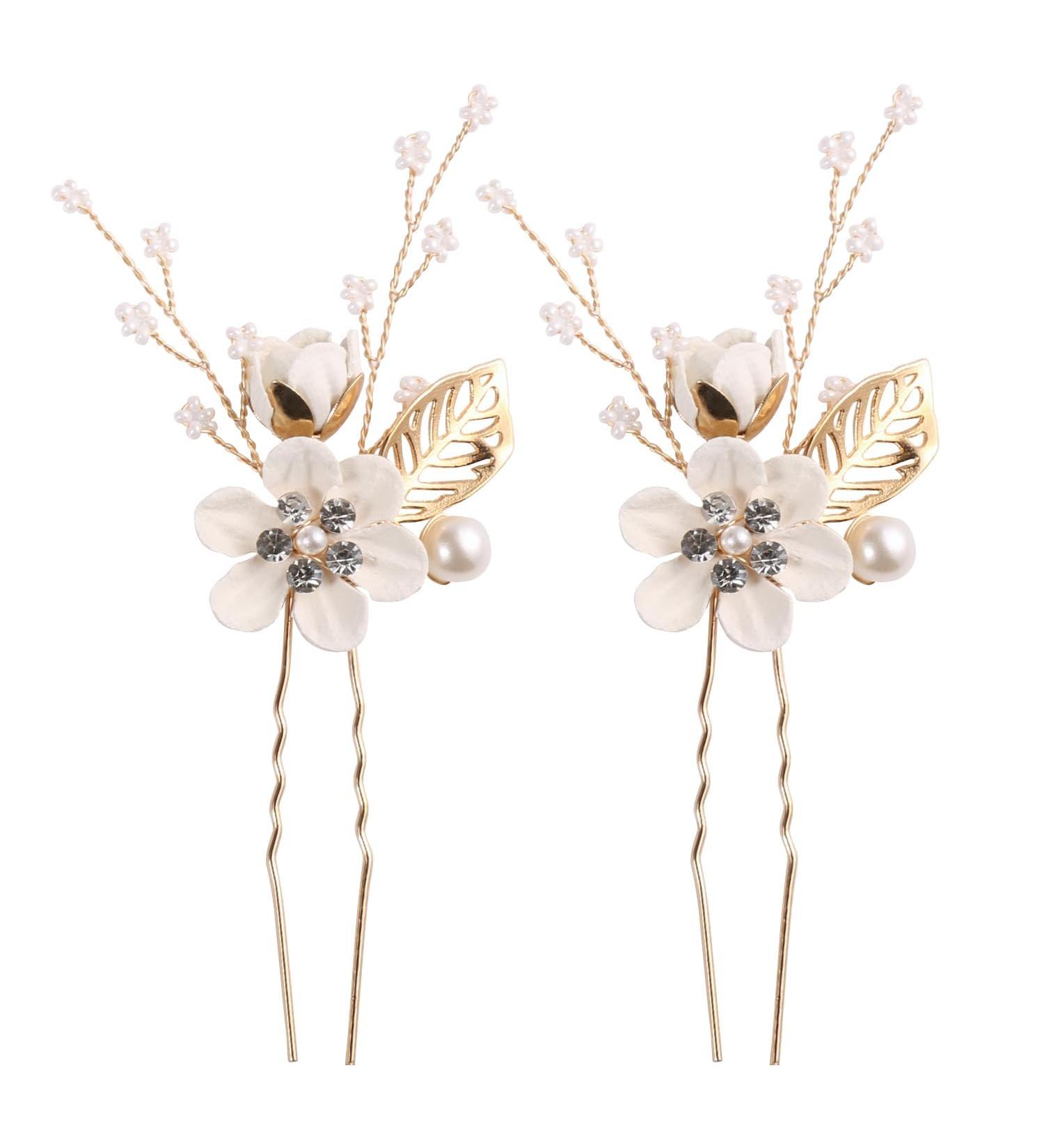 2 Pieces Wedding Hair Pins Elegant Wedding Hair Clips Set Sophisticated Bridal Hairpins White Bridesmaid Hair Clips Perfect for Brides Bridesmaids and Flower Girls - Buy Online on GoSupps.com