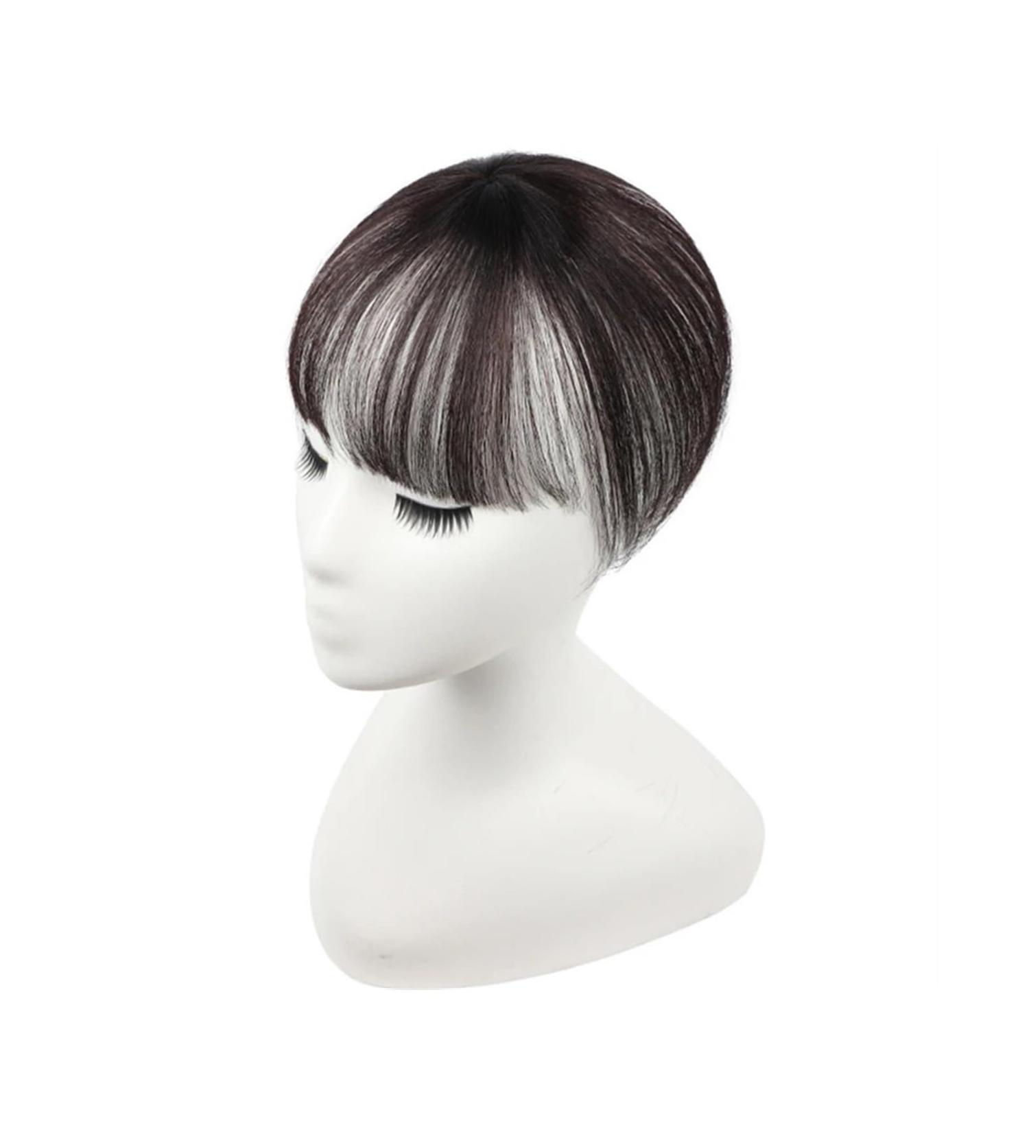 Bangs Hair Clip 3D Natural Human Hair Fringe Clip Ins Bangs Transparent Lace Air Bangs Brazilian Hair for Women Bangs Clip in Hair(Color:Mocha Brown)