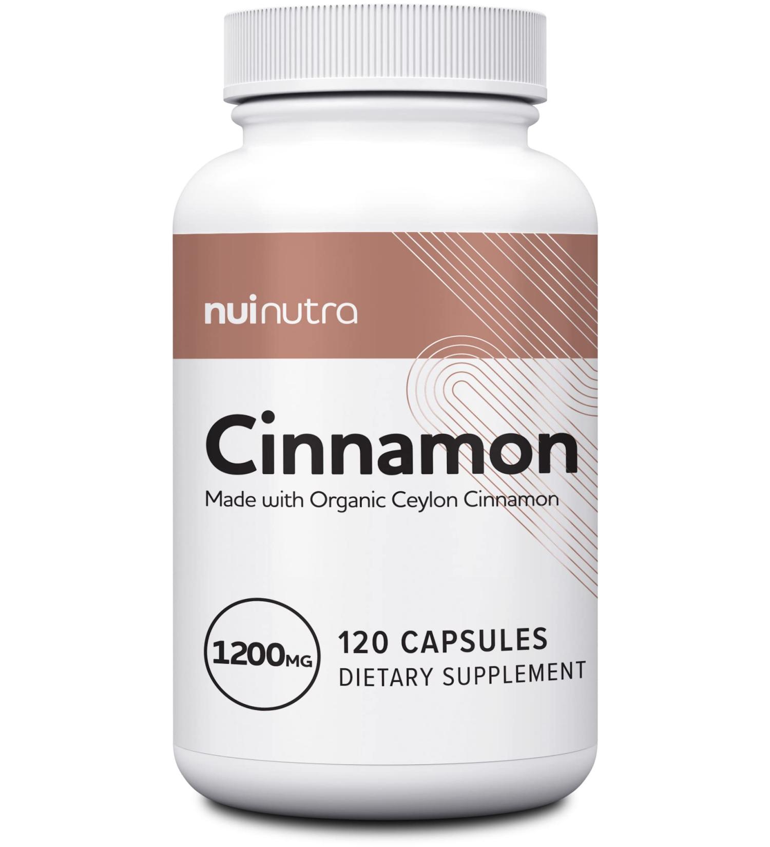 NUI NUTRA Organic Ceylon Cinnamon Supplement 1200mg - 120 Capsules | Gluten Free & Non GMO for Cardiovascular Support - Buy Online on GoSupps.com