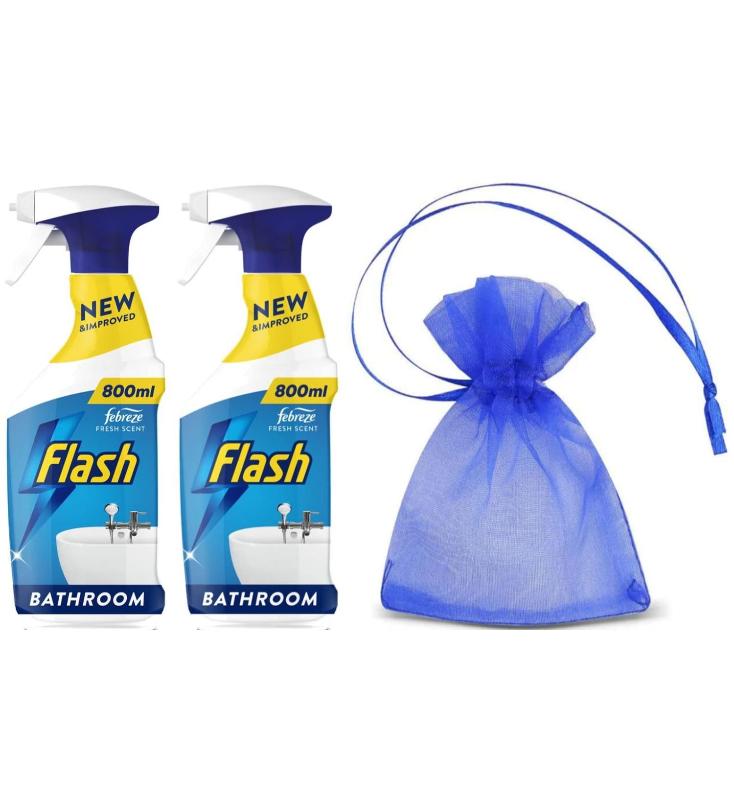 Flash Bathroom Cleaning Spray Removes Soap Scum and Limescale with Febreze Fresh Scent 2Pk x 800ml + Our Gift for You: Organza Bag Size: 9 x 7 x 0.1cm - Buy Online on GoSupps.com