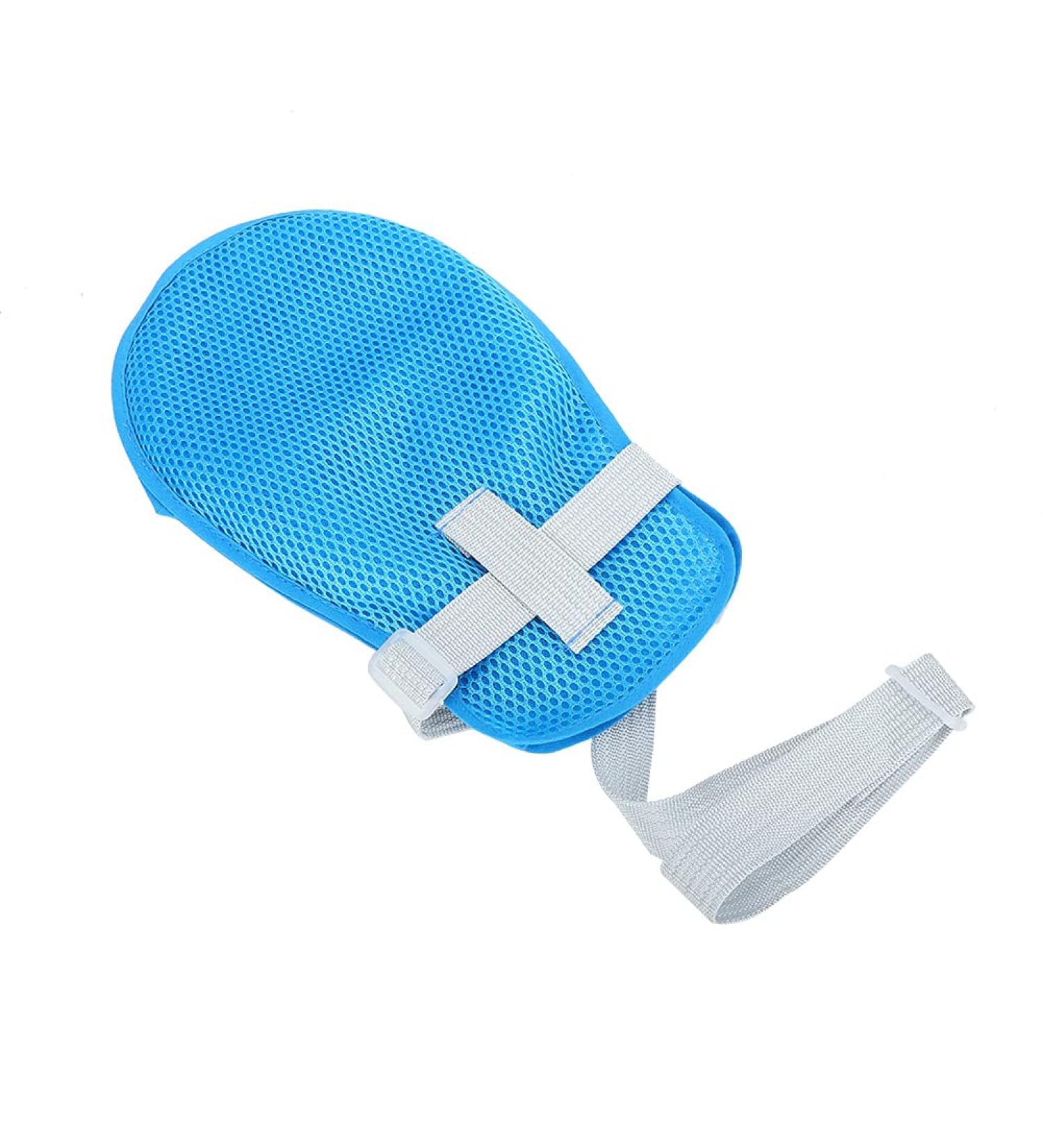 Fixed Restraint Gloves for Elderly | Anti-Scratch Non-Sterile Palm Protectors with Soft Plate Strap (Blue) - International Shipping Available - Buy Online on GoSupps.com