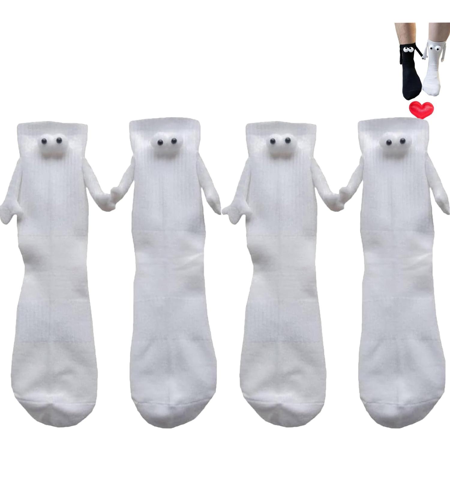 Hand in Hand Couple Socks | Magnetic 3D Doll Design | 2 Pairs White Mid-Tube Socks - Buy Online on GoSupps.com