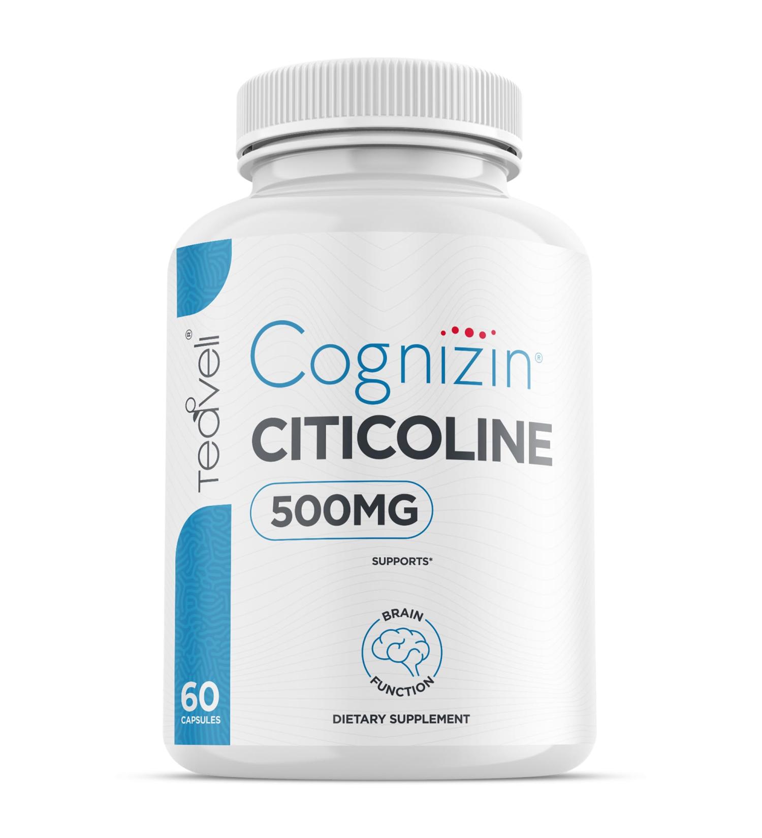 Teaveli Cognizin Citicoline- 500mg CDP Choline Capsules- Clinically Studied Brain Supplement to Support Clarity Concentration and Memory Most Bioavailable Form of Choline Supplements - 60 Servings - Buy Online on GoSupps.com