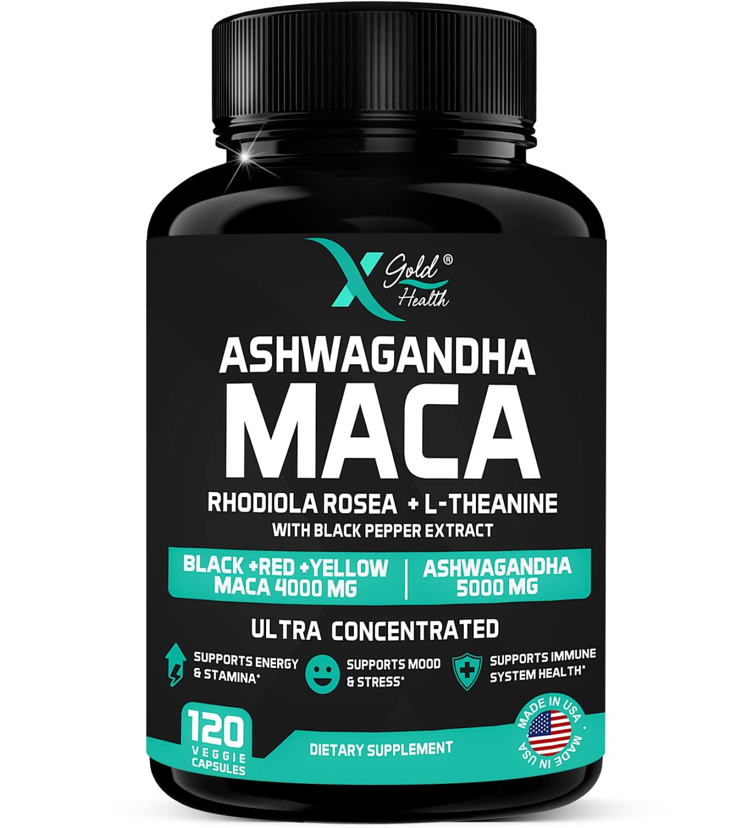 Premium Ashwagandha, Maca Root & Rhodiola Capsules for Energy, Mood & Thyroid Support - Buy Online on GoSupps.com
