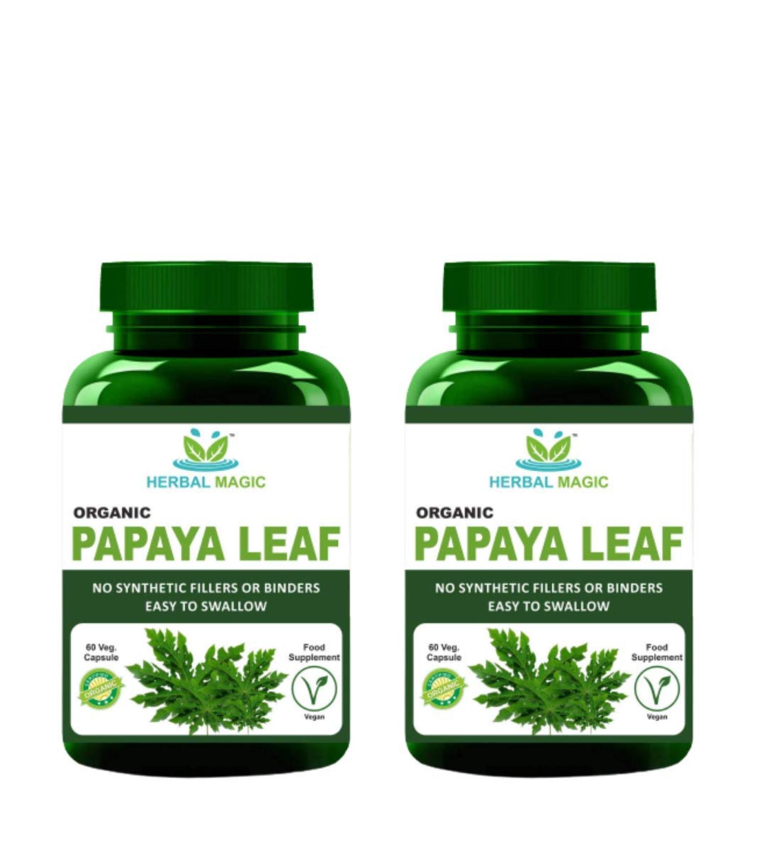 Herbal Magic Natural Papaya Leaf (Carica Papaya) 60 x 500 mg Veg Capsules - Rich Revered & Prized herb in Ayurveda - Whole Leaf Used - No Fillers & Preservatives (Pack of 2) Papaya Leaf Powder Capsules - Pack 2 - Buy Online on GoSupps.com