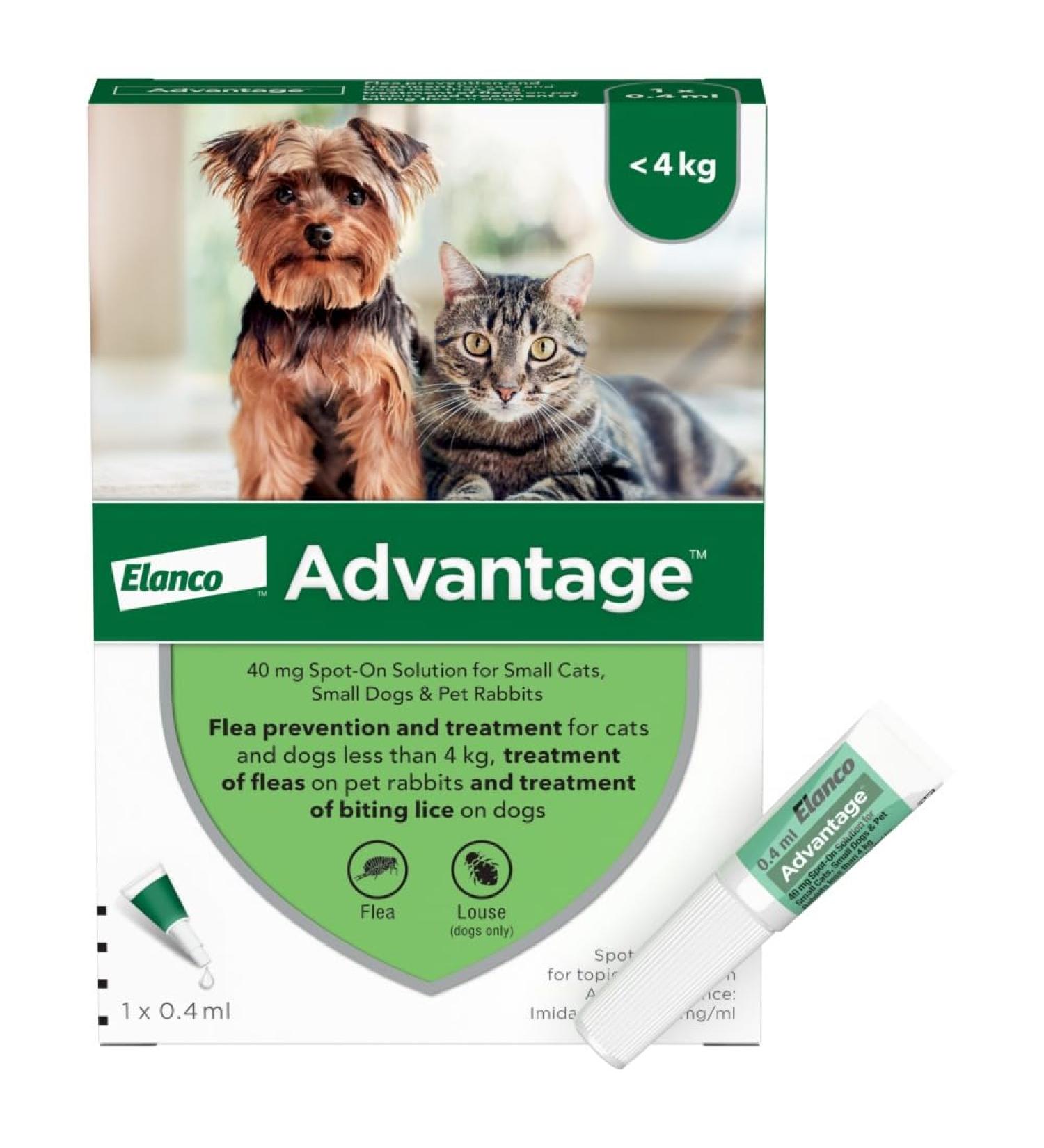 Advantage 40 Flea Spot On Treatment For Dogs Cats & Rabbits 1 Pipette 0.4ml 4kg