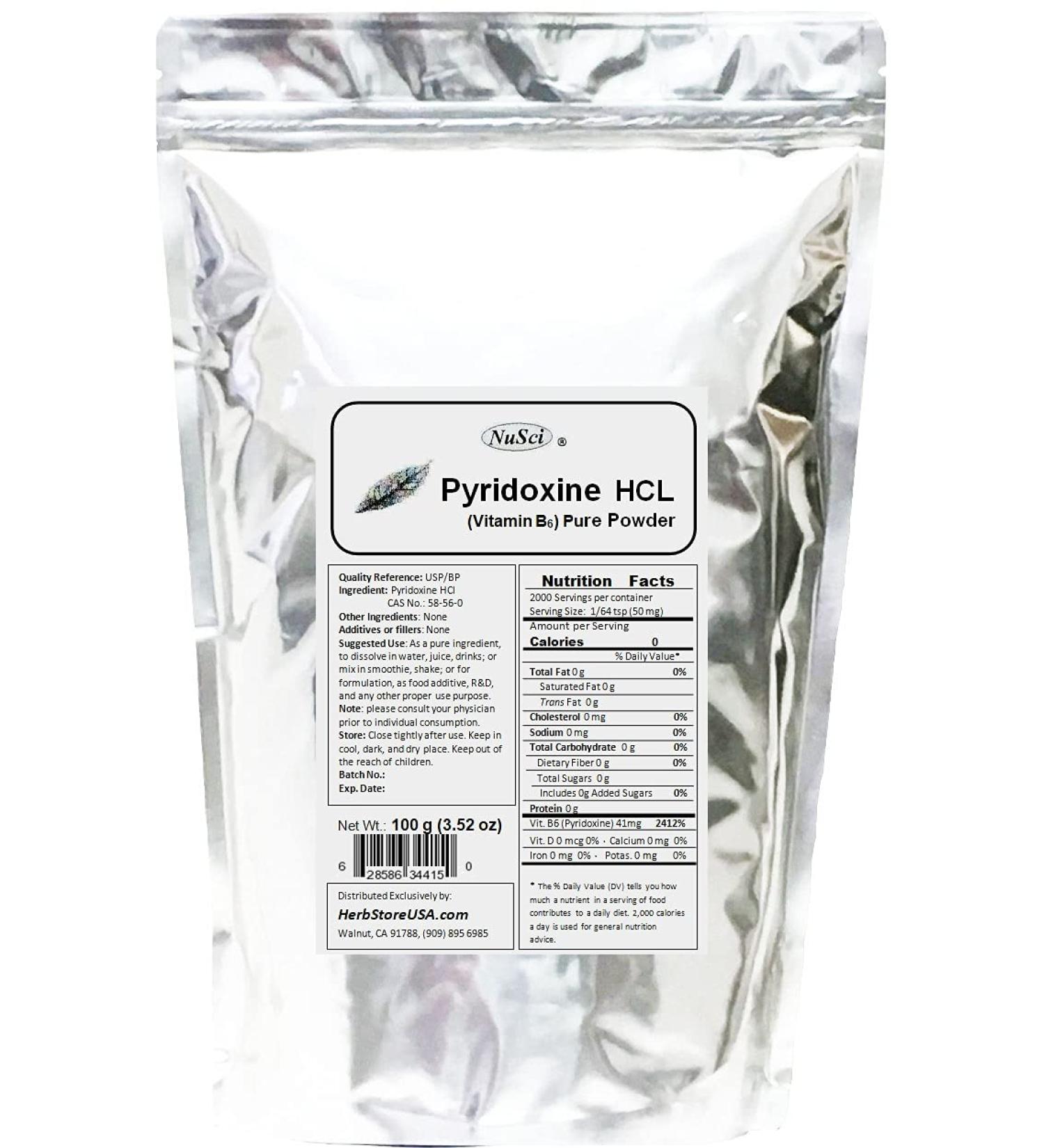 NuSci Pyridoxine HCl Vitamin B6 Pure Powder 100g (3.52oz) - Buy Online on GoSupps.com