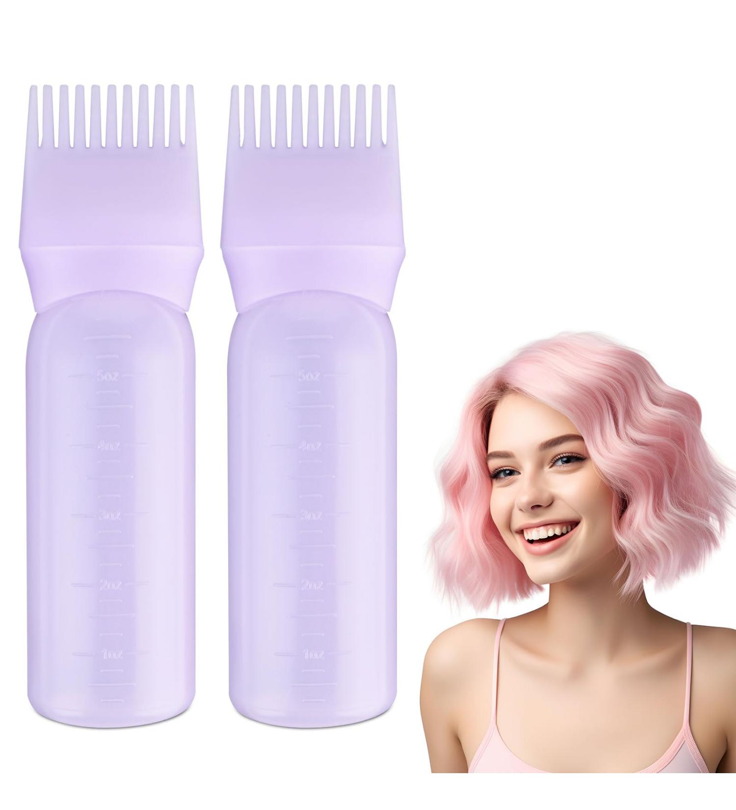 WLLHYF 2 Pack Root Comb Applicator Bottle 6 Ounce Hair Dye Bottle Brush Hair Oil Squeeze Bottles Plastic Hair Root Comb Color Applicator with Graduated Scale (Purple) - Buy Online on GoSupps.com