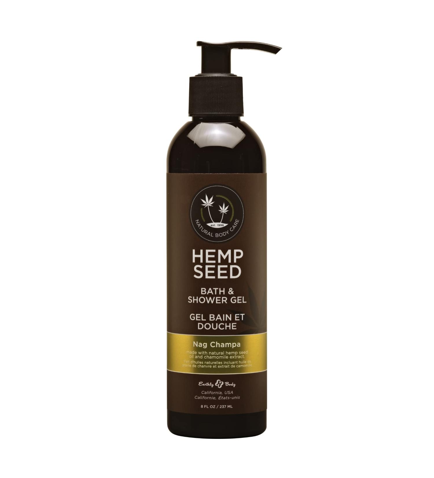 Hemp Seed Bath & Shower Gel - 8 oz | Vegan Moisturizer with Hemp Oil Chamomile & Hydrolyzed Wheat Protein | Cruelty-Free Nag Champa Scent - Buy Online on GoSupps.com