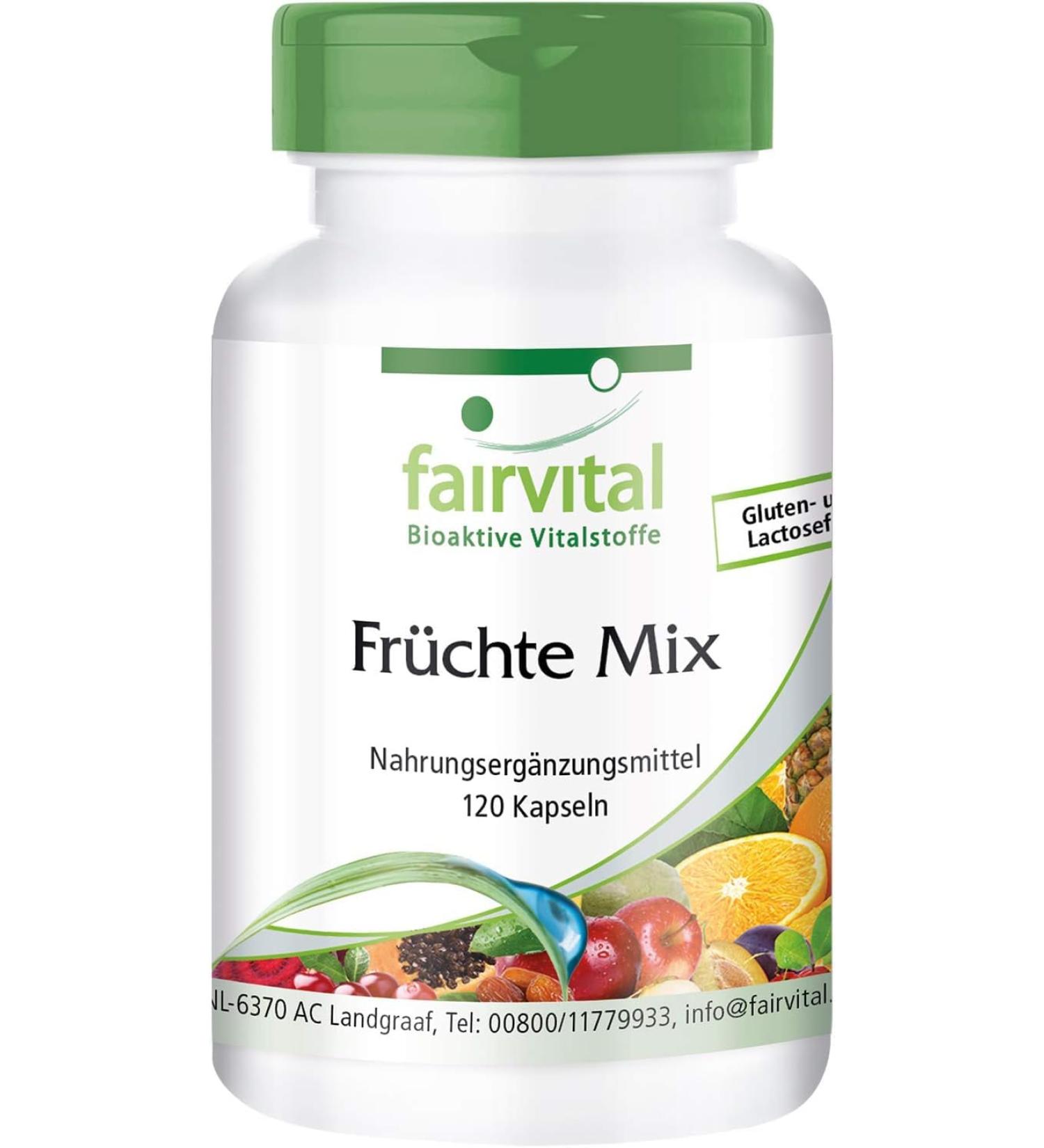 Fairvital Fruits Mix - High-Dosed Vegan Multivitamin Capsules | 120 Natural Fruit Powder Capsules with Cranberry Acerola & Spirulina - Buy Online on GoSupps.com