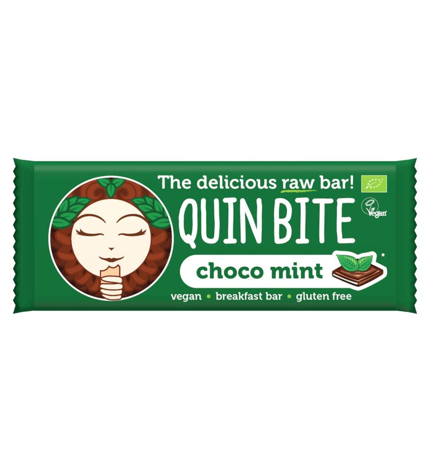 QUIN BITE CHOCO MENTHE - Fruit and nut bar - 12 bars (12x30g); QUIN BITE - The delicious raw bar!