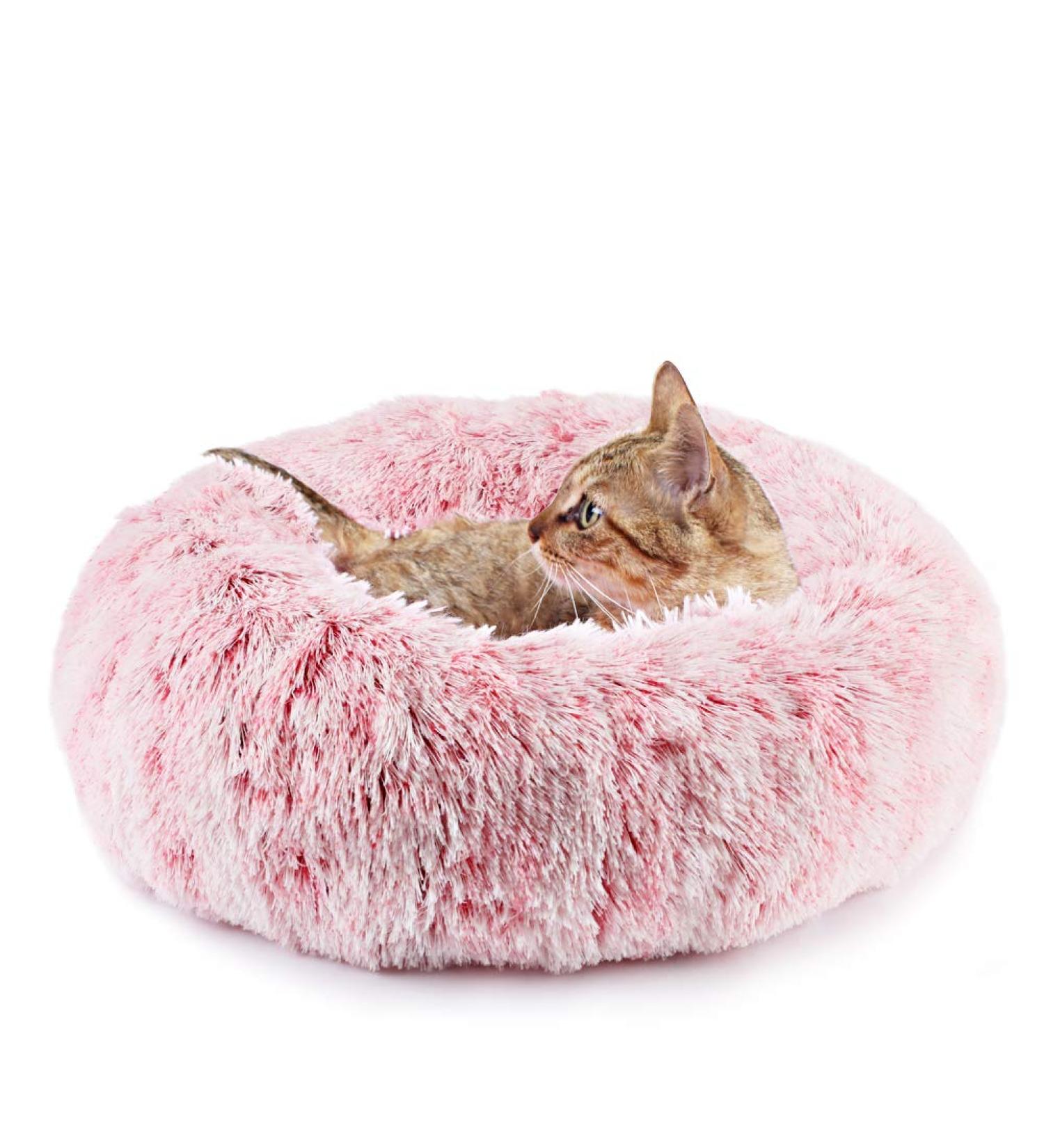 EMUST Round Donut Cat Bed and Marshmallow Dog Bed - Anti-Slip Fluffy Pet Bed for Small to Large Cats and Dogs - Indoor Cat Bed in Rose Pink - 40cm - Buy Online on GoSupps.com