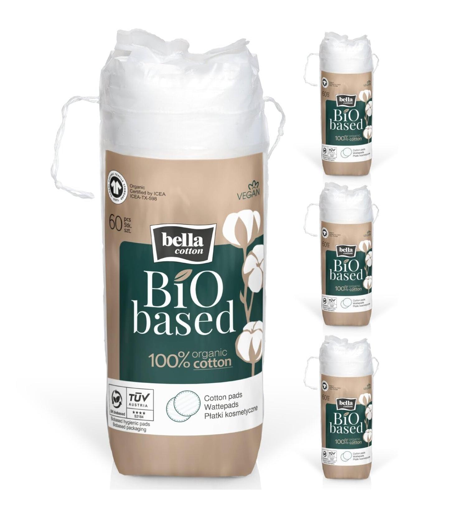Bella Organic Cotton Pads - 4 x 60 Pieces | Eco-Friendly & Versatile Cotton Pads for Home & Travel - Buy Online on GoSupps.com