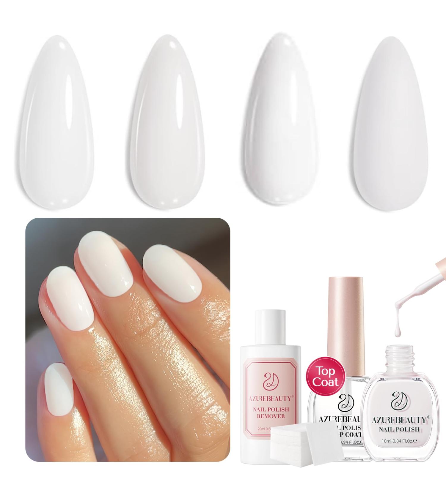 Buy AZUREBEAUTY Vegan Nail Polish Set - Milk White Quick Dry Lacquer Kit with Top Coat & Remover - 50pcs Cotton Pads - International Shipping Available - Buy Online on GoSupps.com