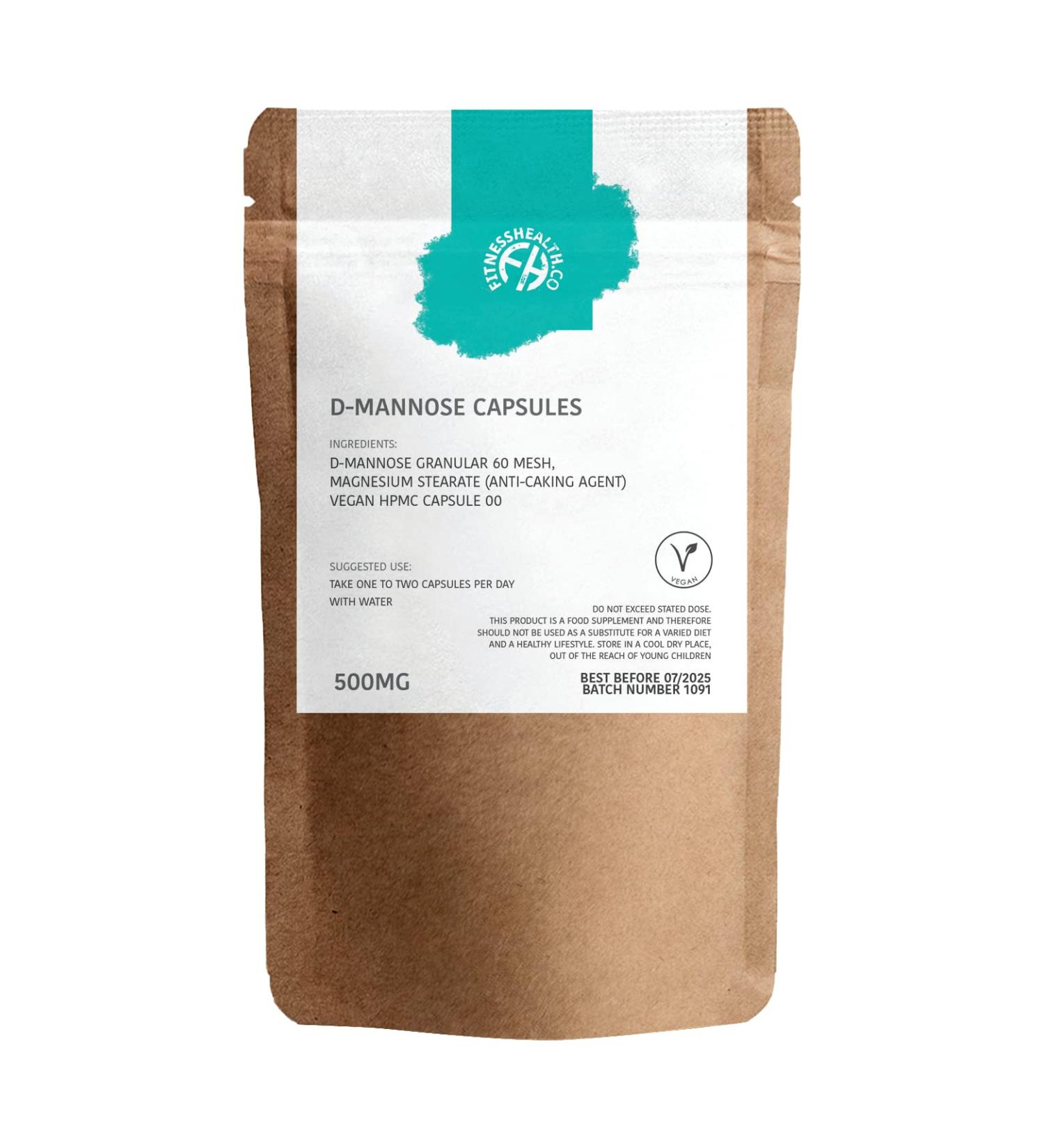 D-Mannose Capsules 500mg - Pure Ingredients for Fitness Health - Vegan & Non-GMO - Gluten Free - 60 Capsules - Buy Online on GoSupps.com