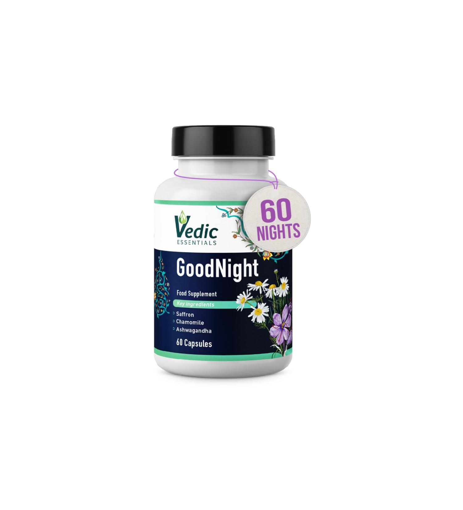 Saffron Chamomile Ashwagandha Melatonin Alternative Natural Sleep Aid - Vegan Halal Gluten-Free | 60 Nights - Buy Online on GoSupps.com