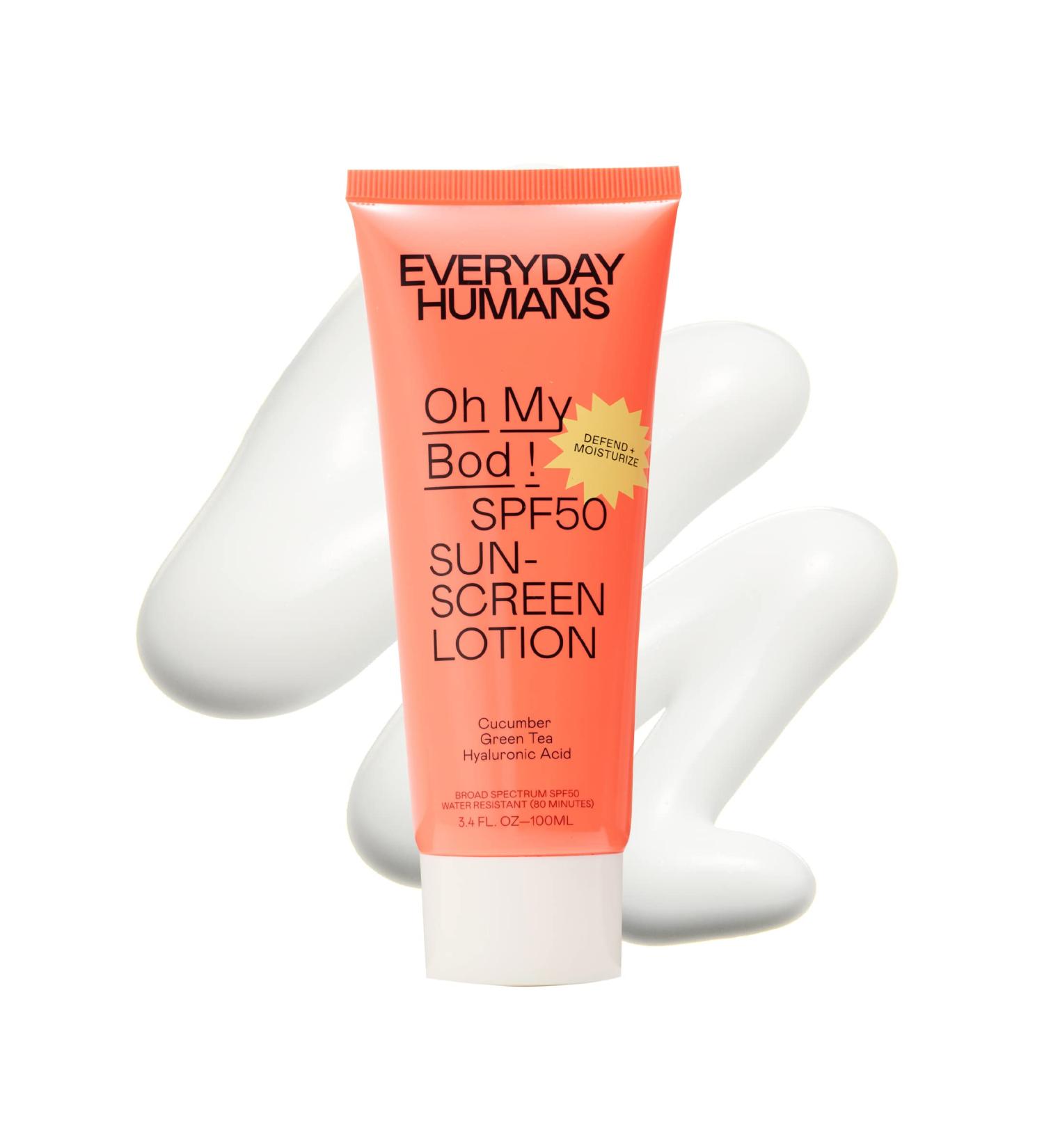 Everyday Humans Oh My Bod! SPF 50 Face & Body Sunscreen Lotion 3.4 oz | Sport Sunblock | Water Resistant | Oxybenzone & Octinoxate Free - Buy Online on GoSupps.com