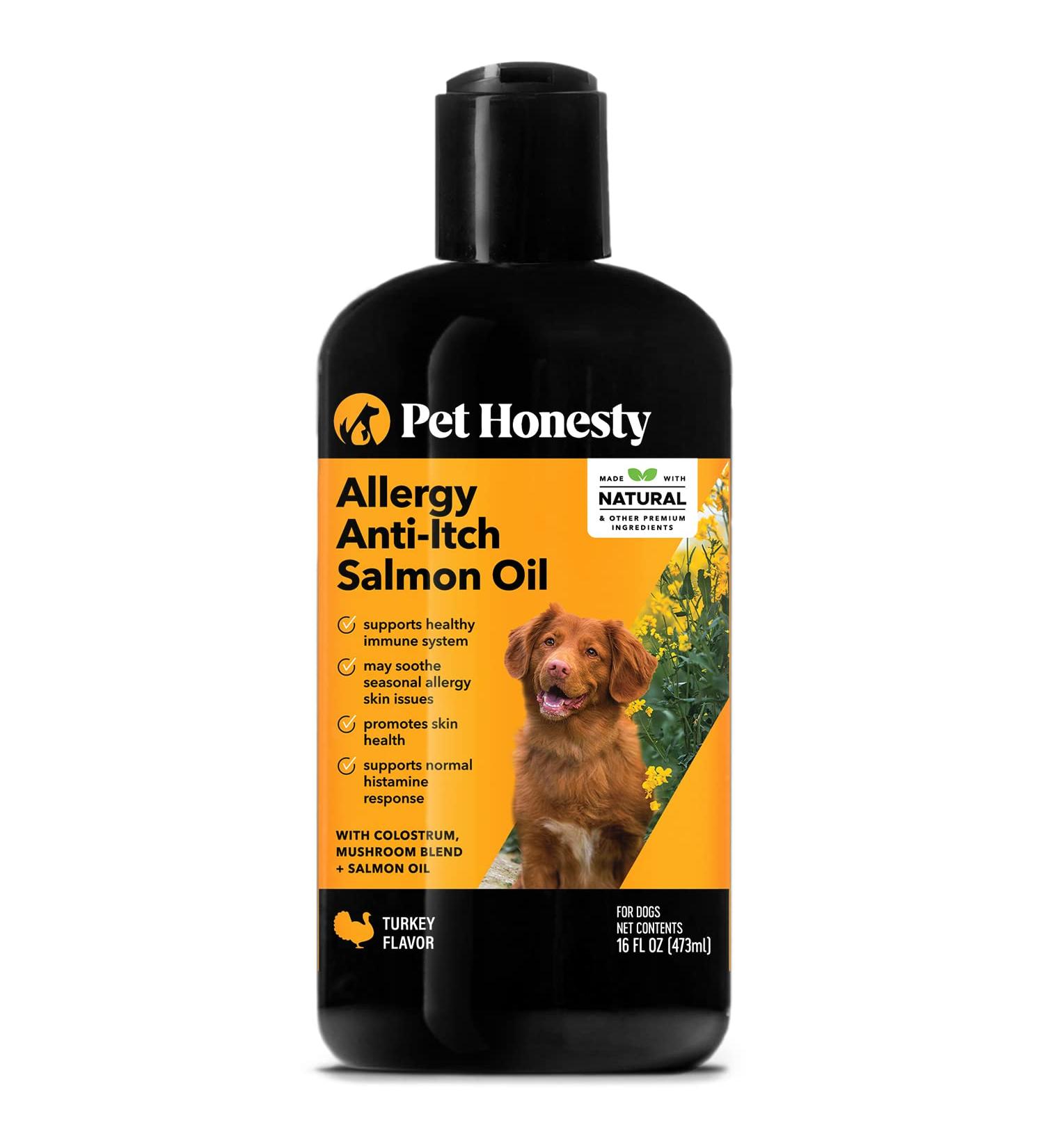 PetHonesty Allergy Anti-Itch Salmon Oil for Dogs - Omega-3 Liquid Supplement for Shedding & Itching - Supports Joints, Brain, and Heart Health - Buy Online on GoSupps.com