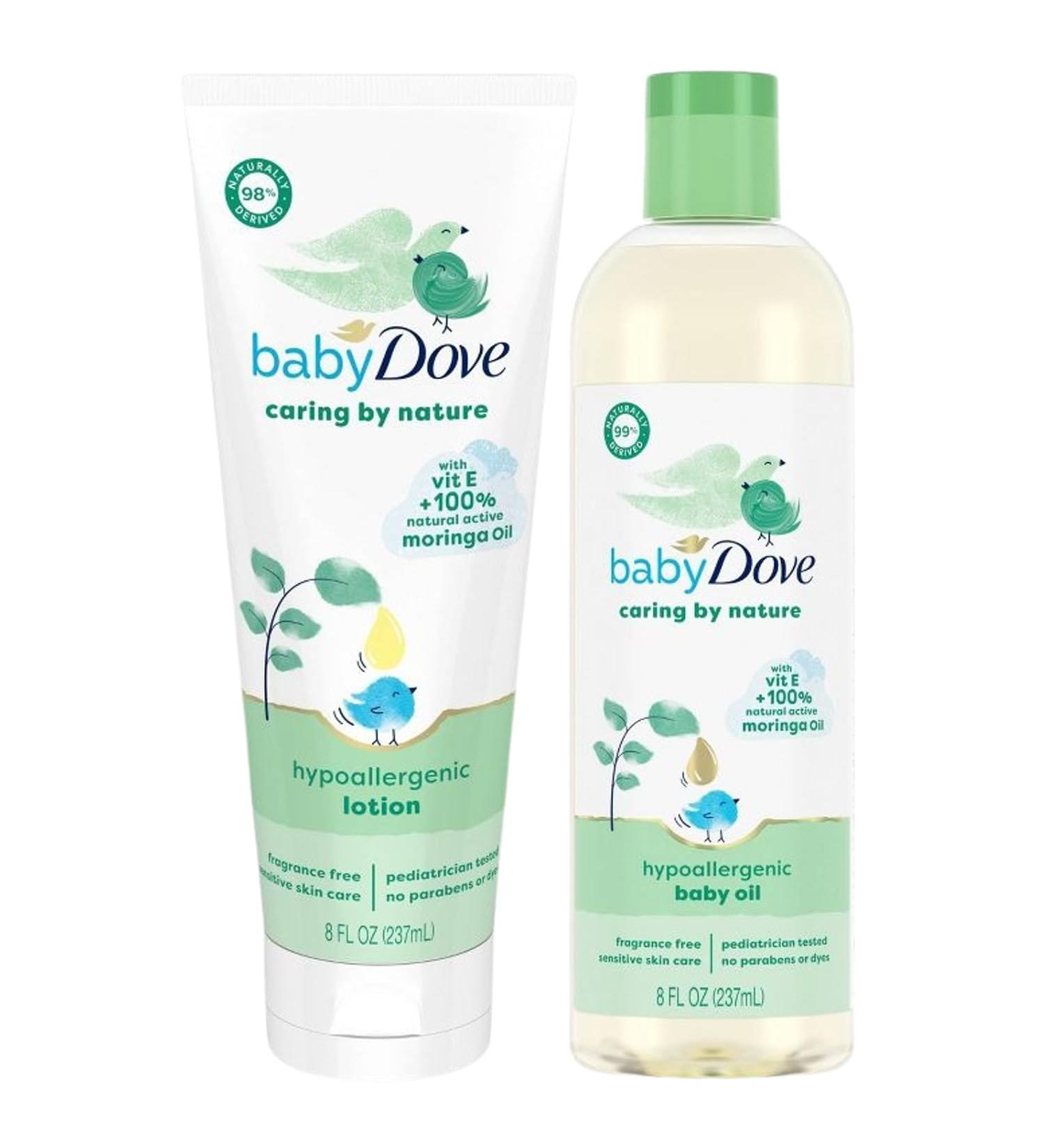 Dove Baby Oil & Lotion Set - Hypoallergenic Moringa & Vitamin E Fragrance Free 8 Oz Each - Nourishing Skincare for Babies - Buy Online on GoSupps.com