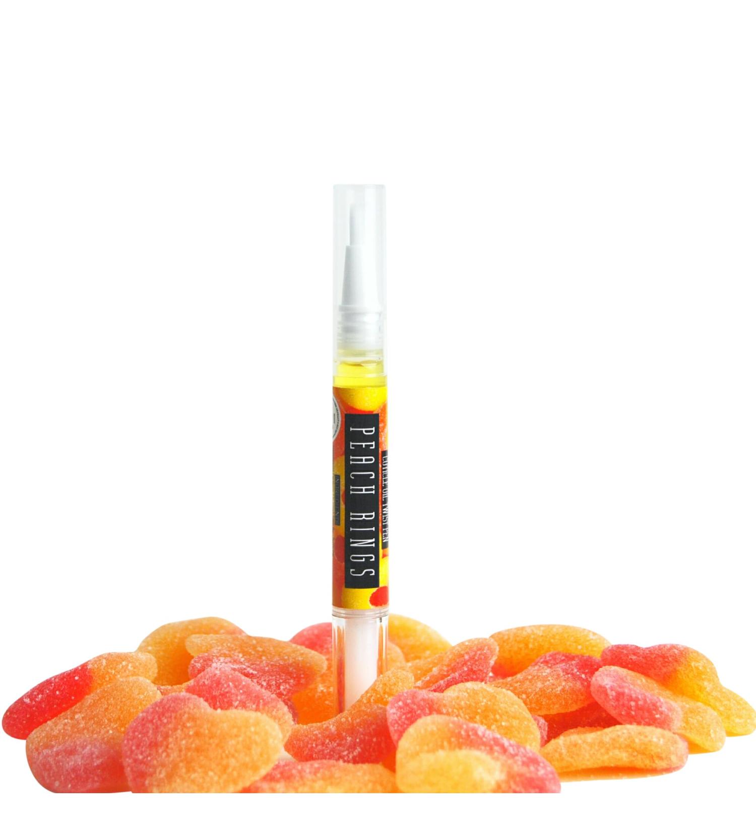 Peach Rings Fragrance Scent Moisturising Cuticle & Nail Oil Travel Brush Pen For hyrating and nourishing dry and brittle nails