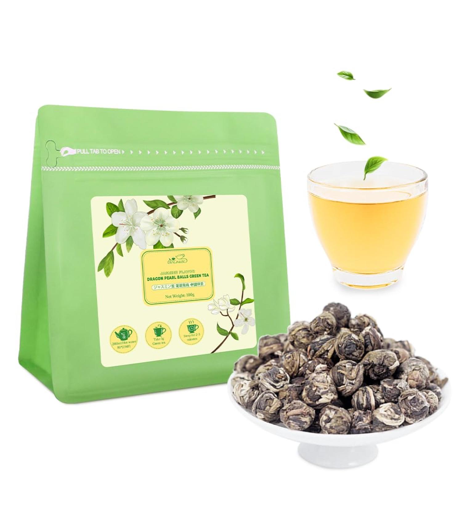  LWXLJMJZC LWXLJMJZC - Green Jasmine Dragon Pearl Tea Bulk (suitable for hot and cold) 100g - Buy Online on GoSupps.com