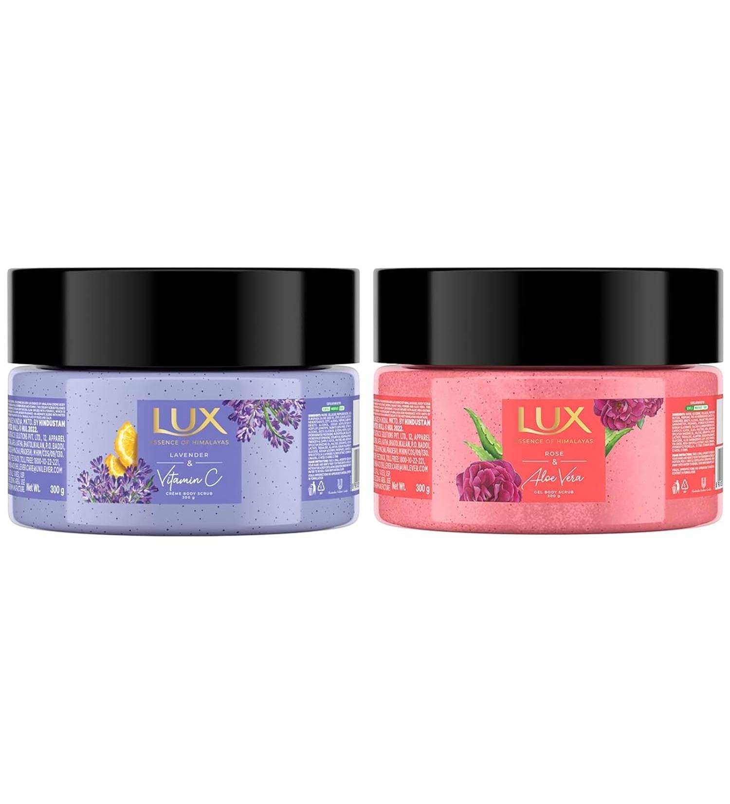 Clarity. L.eX LAVENDER & VITAMIN C BODY SCRUB (300gm) & LUX ROSE & ALOE VERA BODY SCRUB (300gm)/ combo pack.