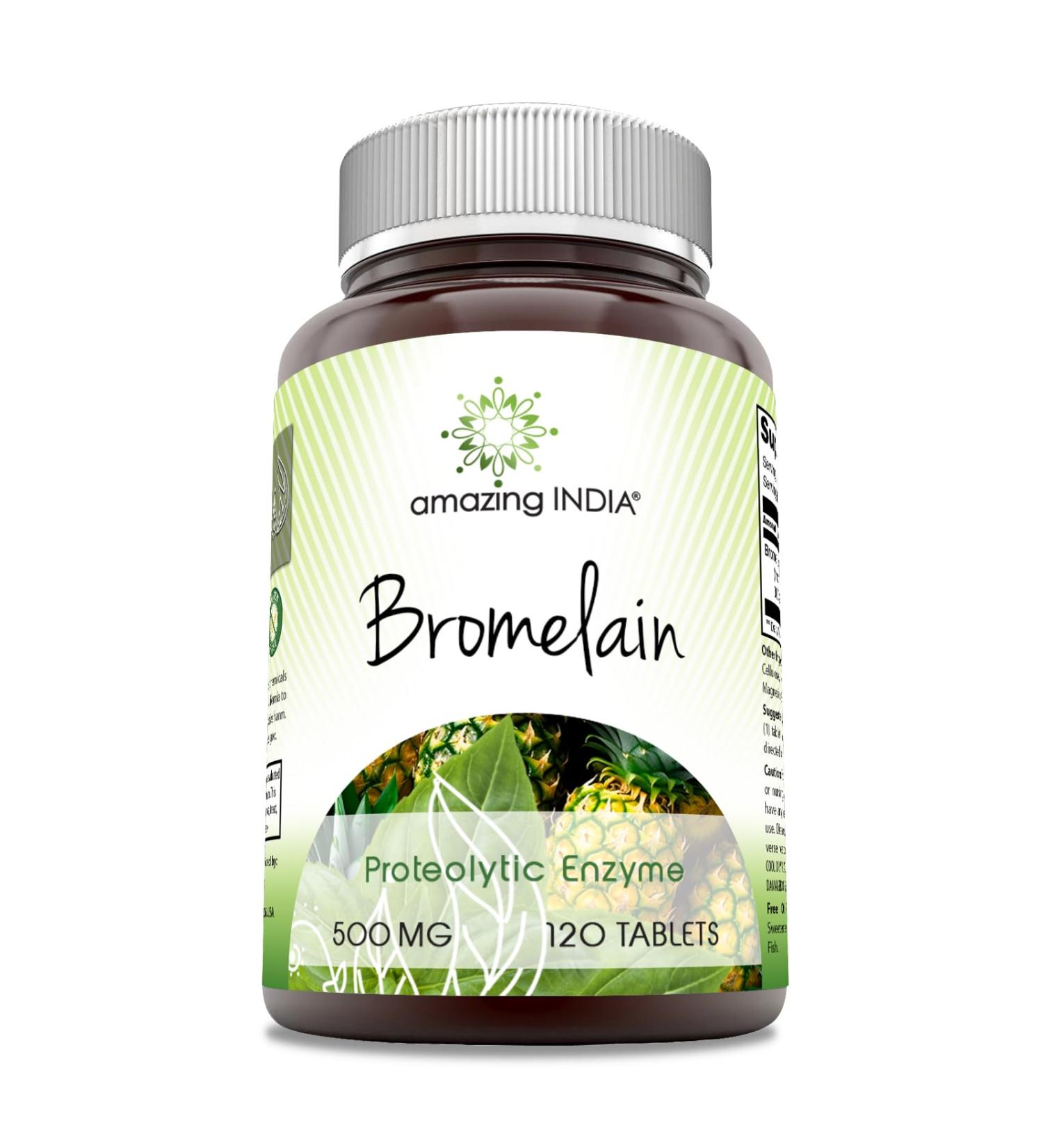 Amazing India Bromelain Supplement | 500 Mg per Serving | 120 Tablets | Non-GMO | Free | Made in USA