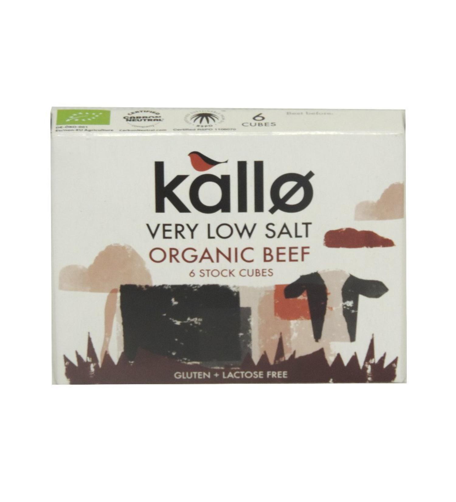 Kallo Lot de 6 cubes de bouillon de b uf bio faible teneur en sel 51 g
