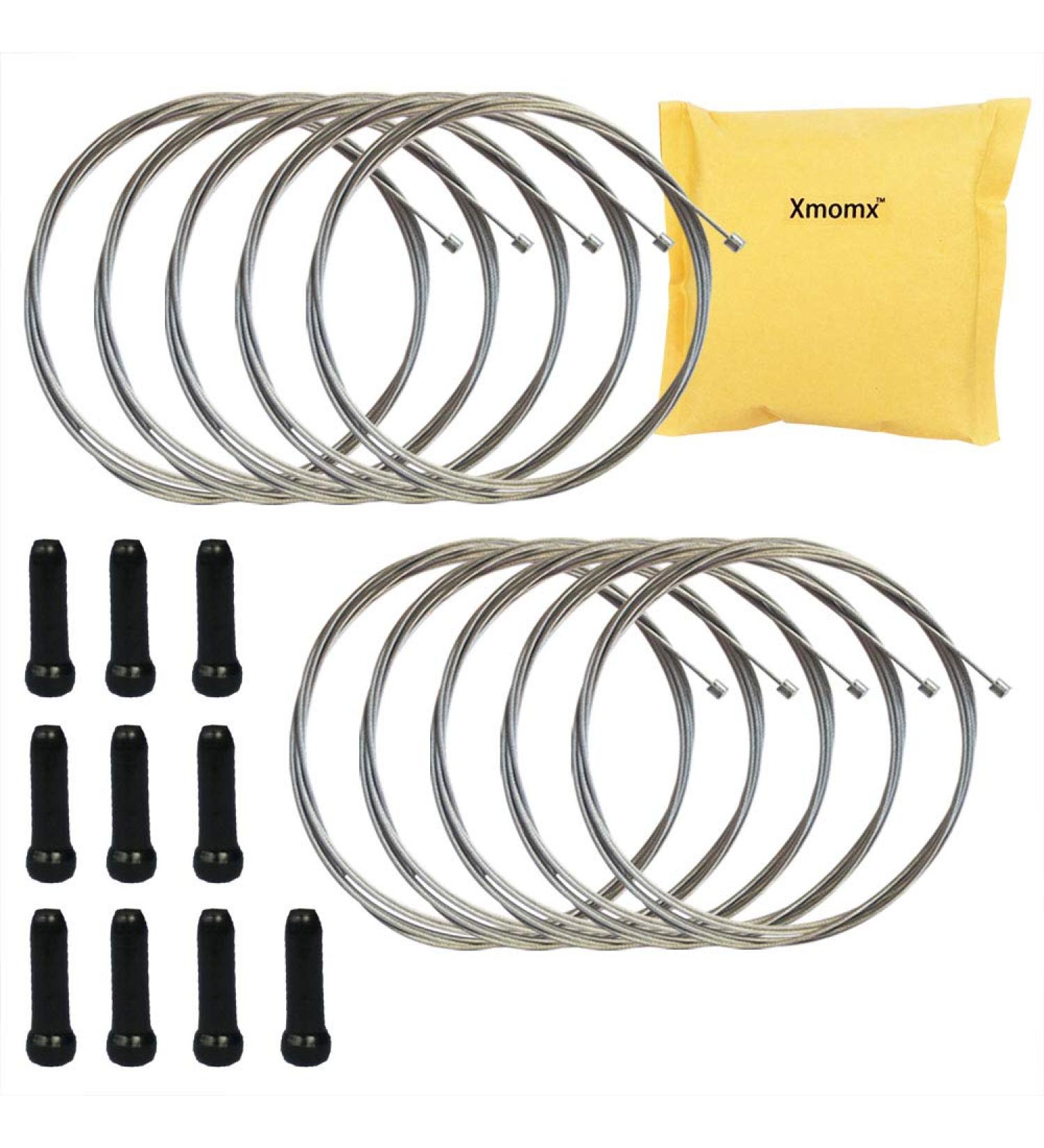 Xmomx 10 pcs 2100mm Shift Cable Derailleur Cable Stainless Steel for Mountain and Road Bicycle + 10 PCs Black Alloy Cable Cap End Tip Crimp
