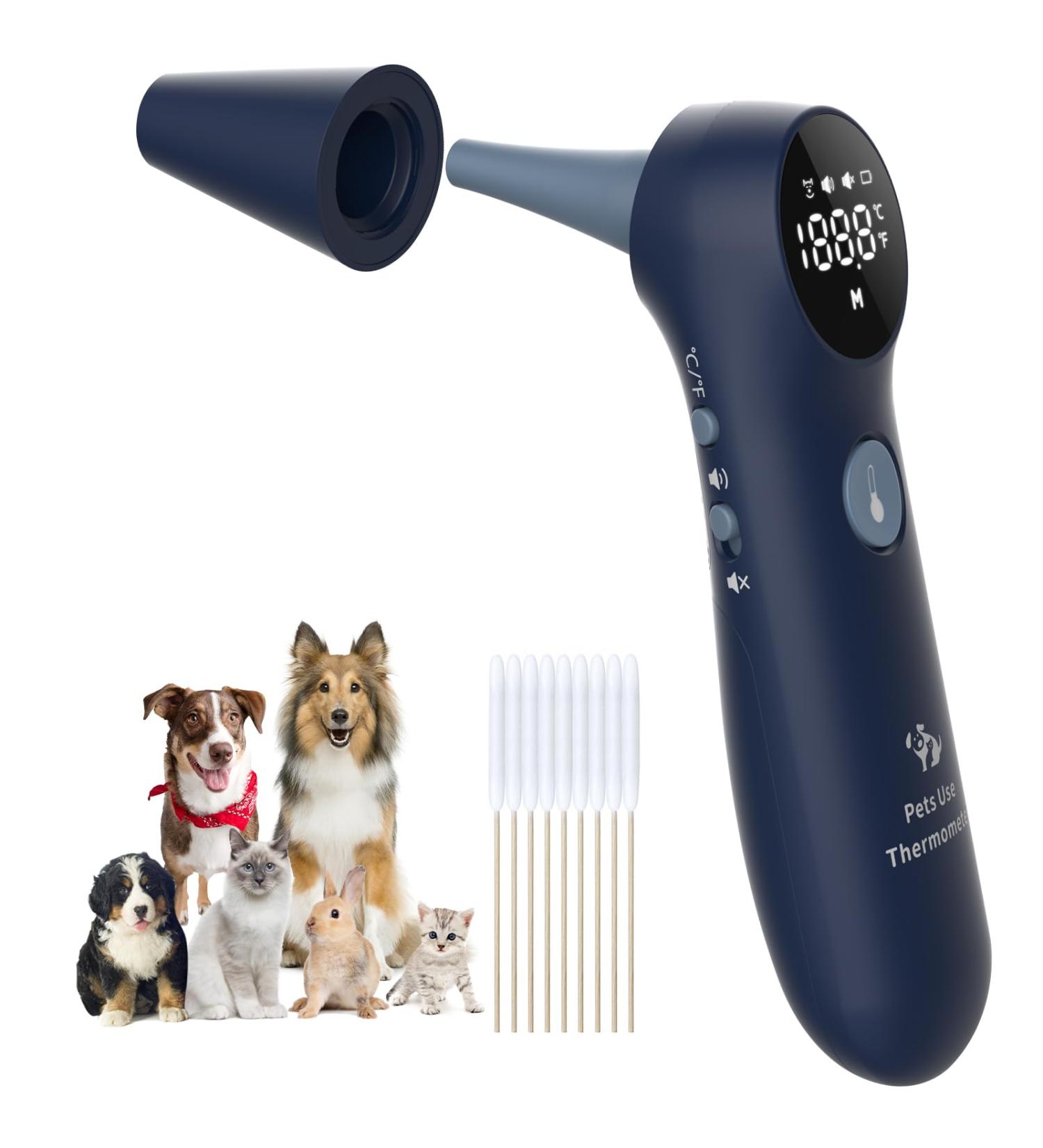 Pet Ear Thermometer for Dogs Cats and Livestock Long Probe Designed / Convert and Sound Switch Dedicated Button 1 Second Measurement 20 pcs Pet Swabs Included - Buy Online on GoSupps.com
