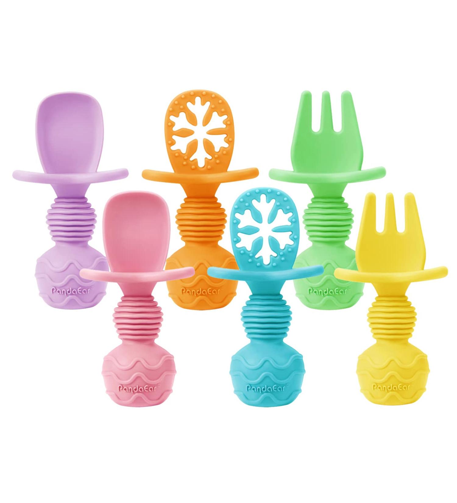 Pandaear 6 Pack Silicone Baby Cutlery Set | Baby Led Weaning Fork & Spoon | Perfect for 4 Months+ | Safe & Easy Dining Accessories - Buy Online on GoSupps.com