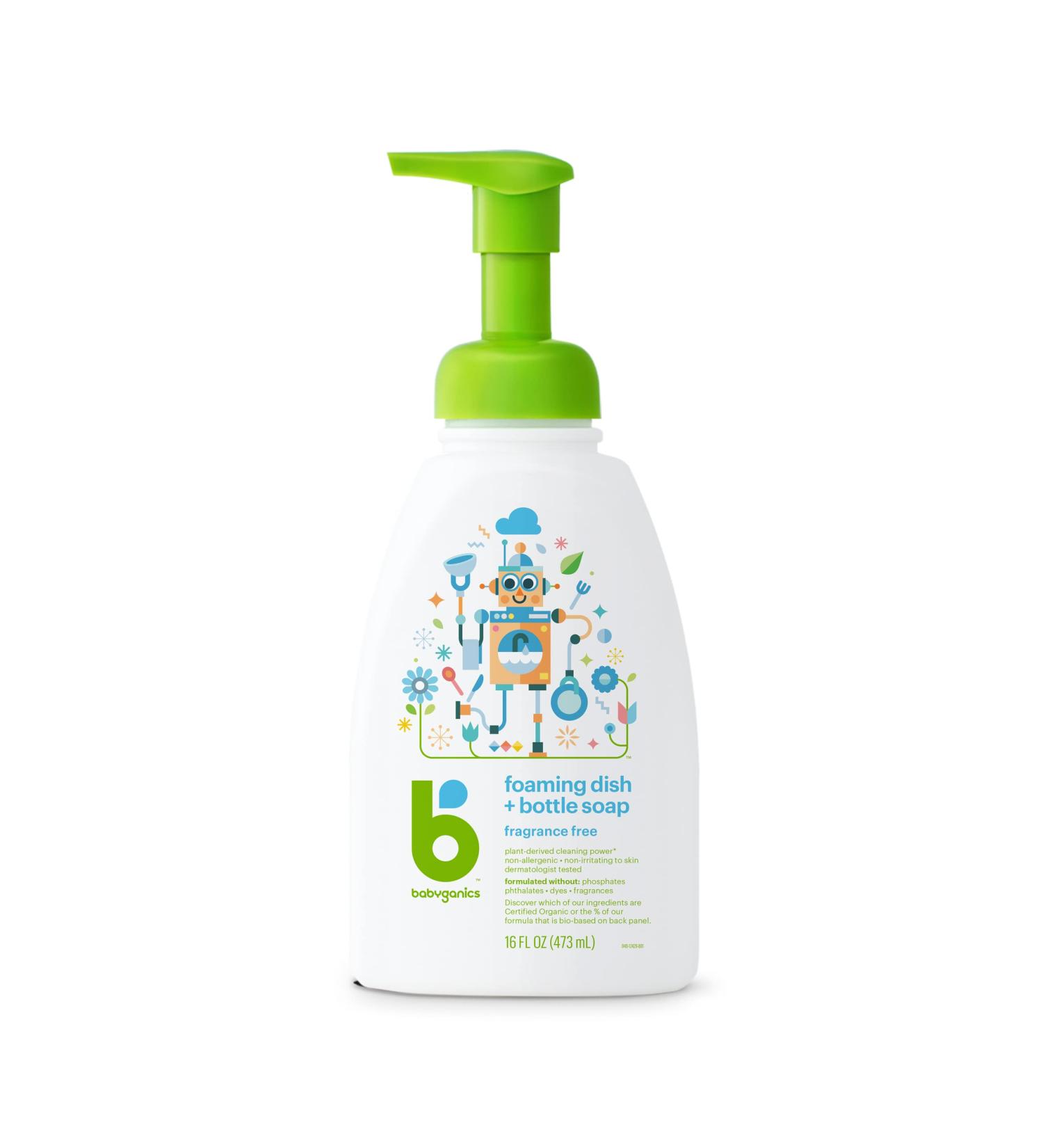 Babyganics Fragrance-Free Baby Dish Soap Foaming Non-Allergenic Baby Bottle Soap 473 ml Packaging May Vary - Buy Online on GoSupps.com