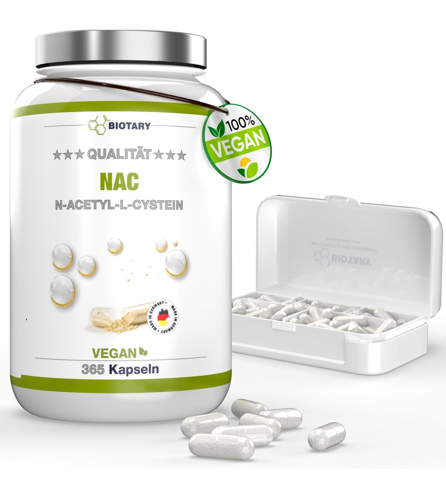NAC N-Acetyl-Cysteine 365 Capsules For 12 Months Pill Box Included High Dosed Vegan Premium Quality Antioxidant & Detoxifying Made in Germany - Buy Online on GoSupps.com