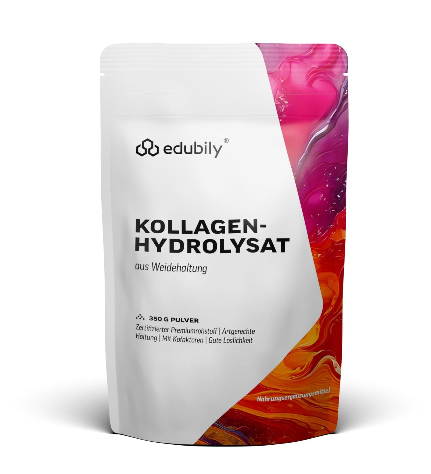  edubily nutrition Edubily Nutrition Collagen Powder (350 g) Pasture-raised Premium quality collagen hydrolysate with vitamin C copper manganese silicic acid and zinc In a sachet (tasteless) - Buy Online on GoSupps.com