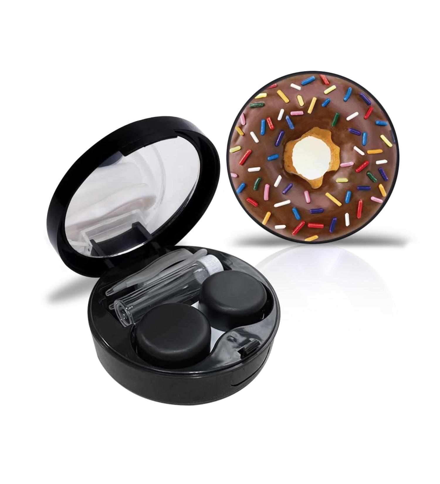 Donut contact case personalized travel set portable individual contact tui with mirror tweezers remover tool solution bottle