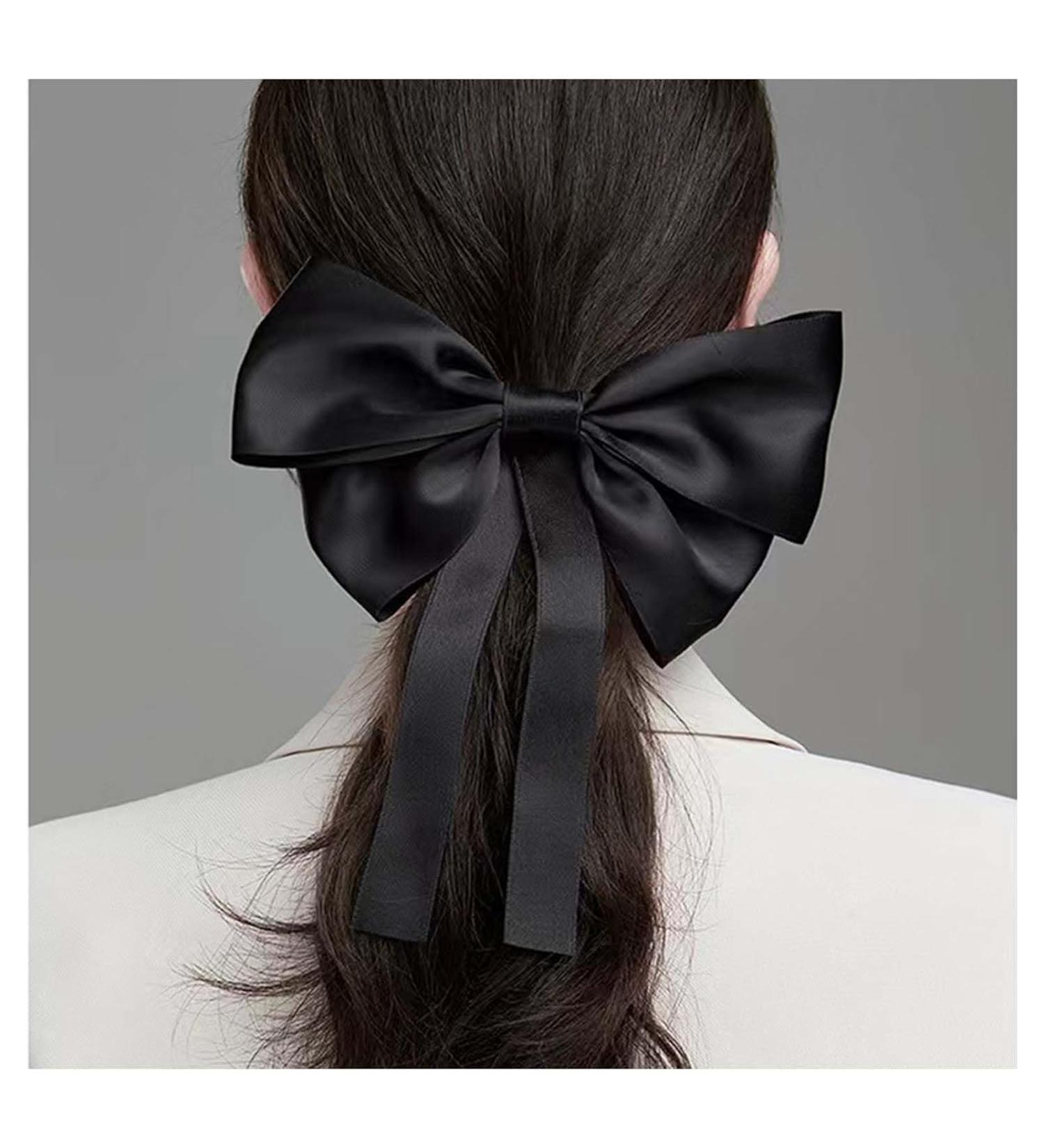 W WEILIRIAN Silk Satin Hair Bows Long Black Bow Hair Clips Satin Hair Barrettes Clip French Hair Barrette Scrunchies Ponytail Accessories Jewellery for Women Girls Gifts (Black) - Buy Online on GoSupps.com