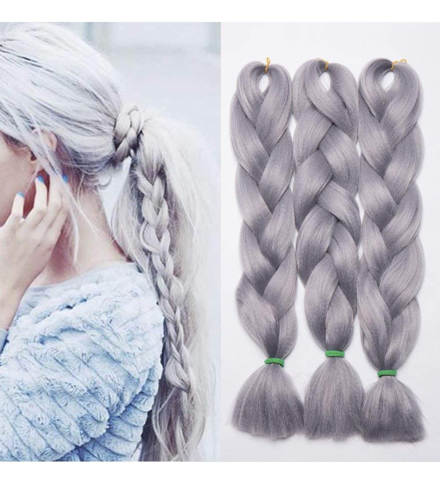 SEGO Braids Extensions - 60cm Crochet Synthetic Hair in Colorful Gray | Kanekalon Braiding Hair - 3pcs - Buy Online on GoSupps.com