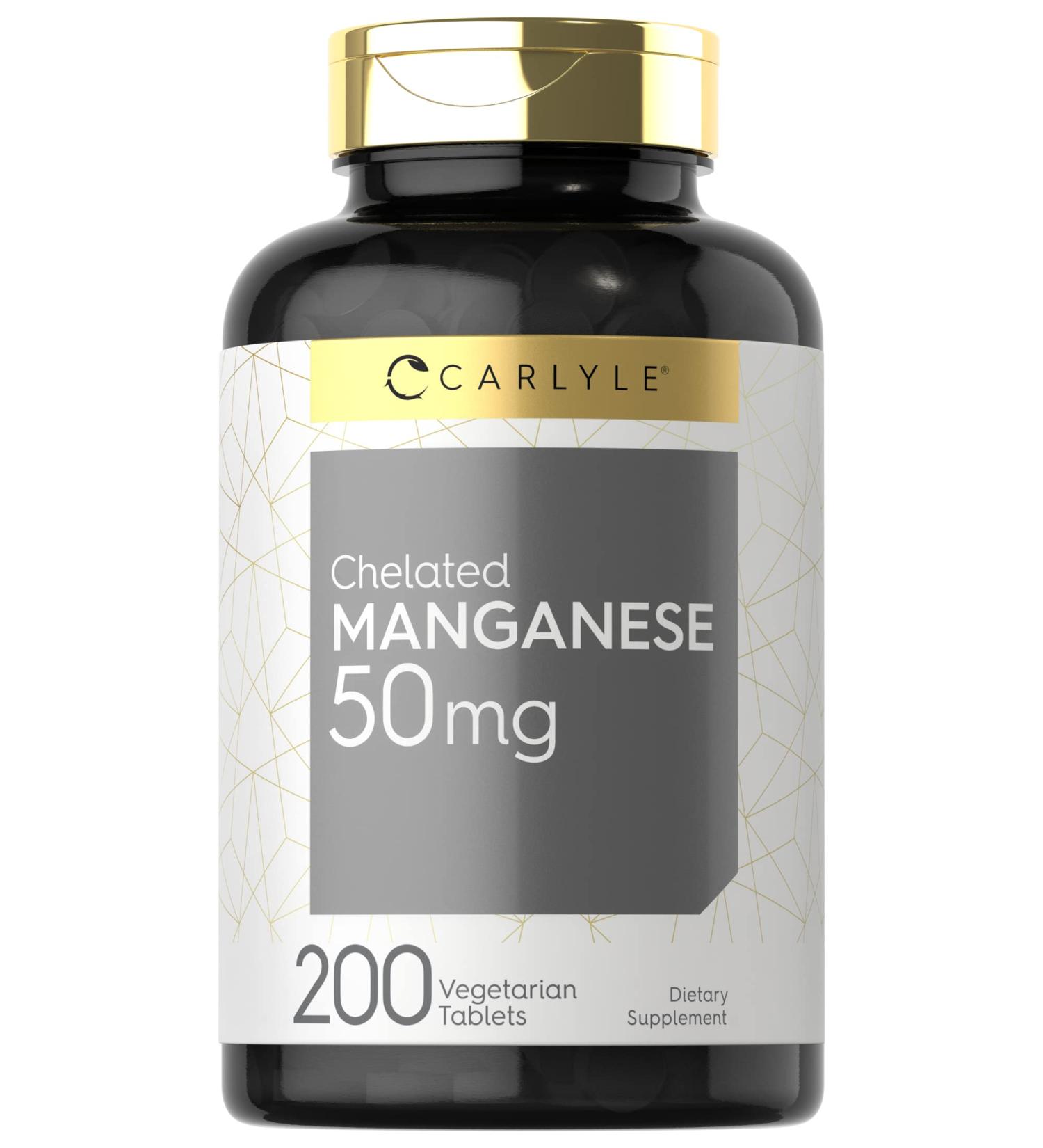 Chelated Manganese 200 Tablets | Vegetarian, Non-GMO & Gluten-Free Supplement by Carlyle - Buy Online on GoSupps.com