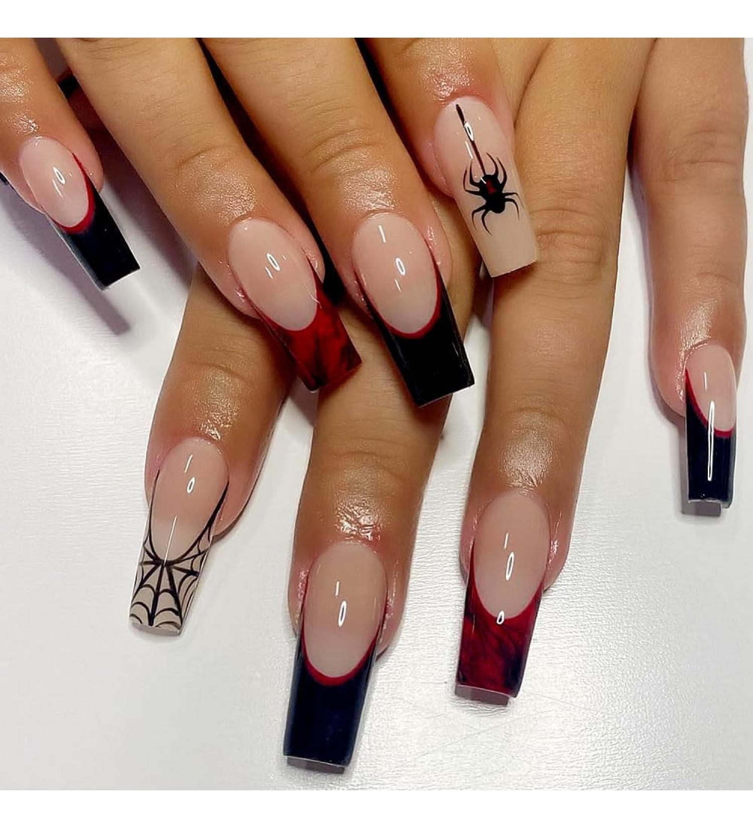 24Pcs/Set Press On Nails Halloween Long Ballet Black Red Spiderweb Fake Nails False Nails Acrylic Fake Nails Full Cover Nails Tips Artificial Finger Manicure Press on nails for Women and Girls - Buy Online on GoSupps.com